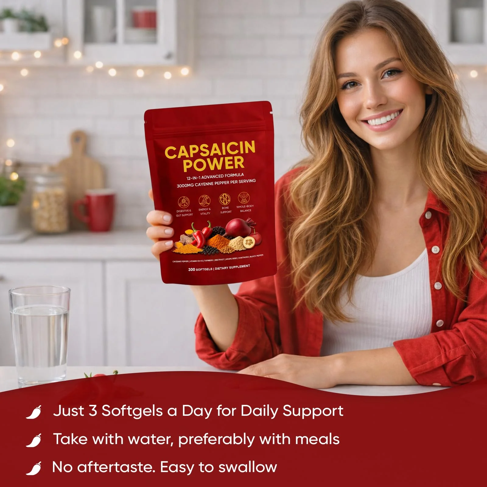 GXSAE Capsaicin Power - Cayenne Pepper Softgels Supplement, Supports Leg Vein, Digestive & Gut Health, with Vitamin D3+K2, Beetroot, Grape Seed and Other Extracts, 300 Capsules (1) - Image 4