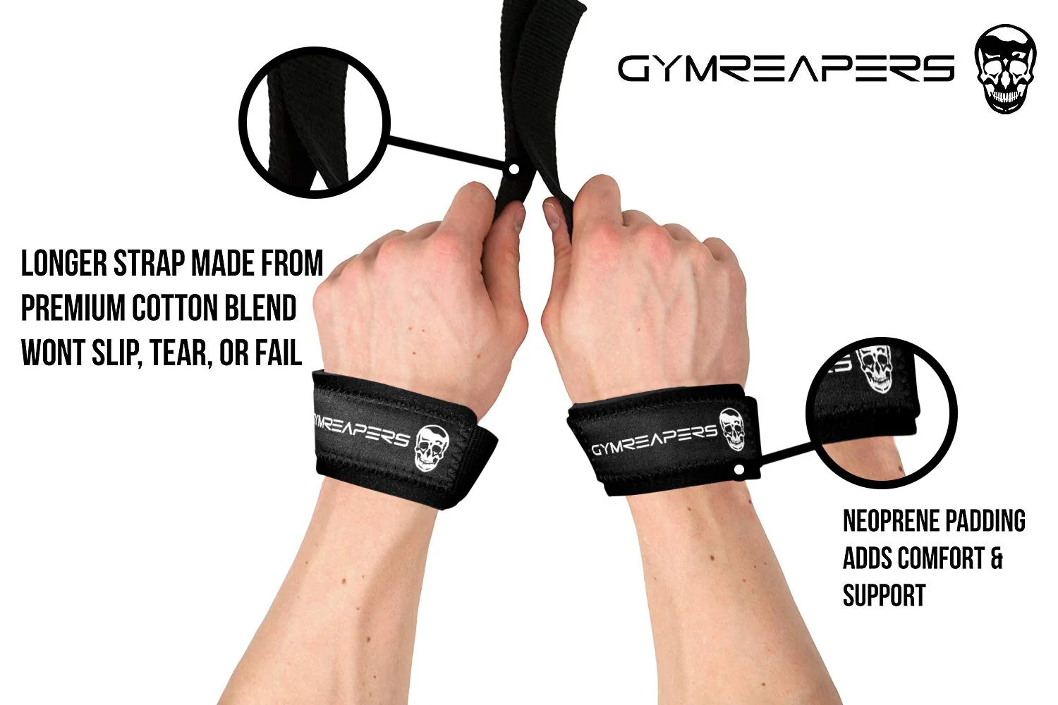 Gymreapers Lifting Wrist Straps for Weightlifting, Bodybuilding, Powerlifting, Strength Training, & Deadlifts - Padded Neoprene with 18" Cotton (Black) - Image 7