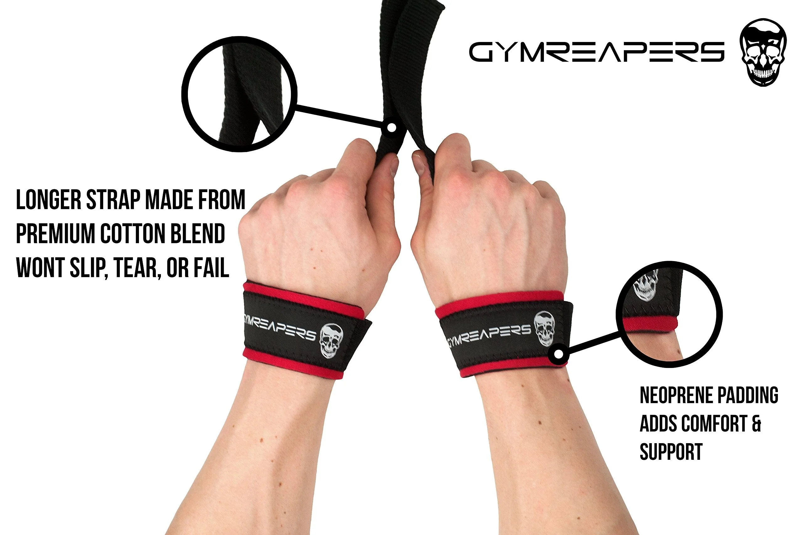 Gymreapers Lifting Wrist Straps for Weightlifting, Bodybuilding, Powerlifting, Strength Training, & Deadlifts - Padded Neoprene with 18" Cotton (Black/Red) - Image 7