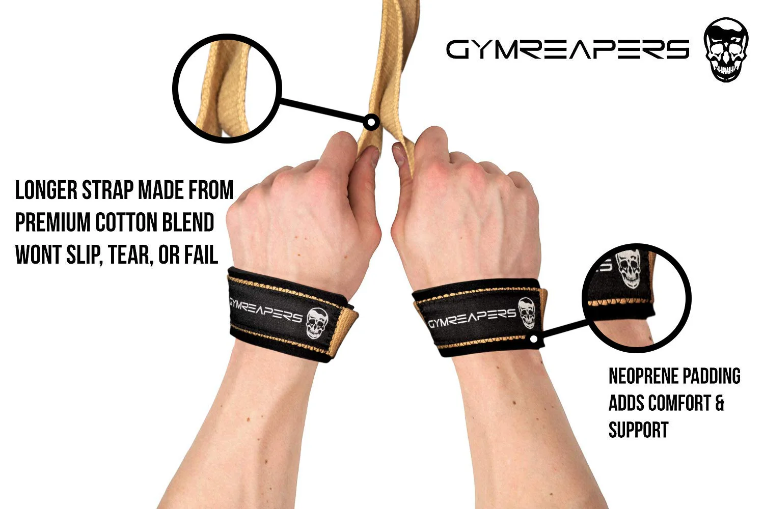 Gymreapers Lifting Wrist Straps for Weightlifting, Bodybuilding, Powerlifting, Strength Training, & Deadlifts - Padded Neoprene with 18" Cotton (Desert Tan) - Image 7