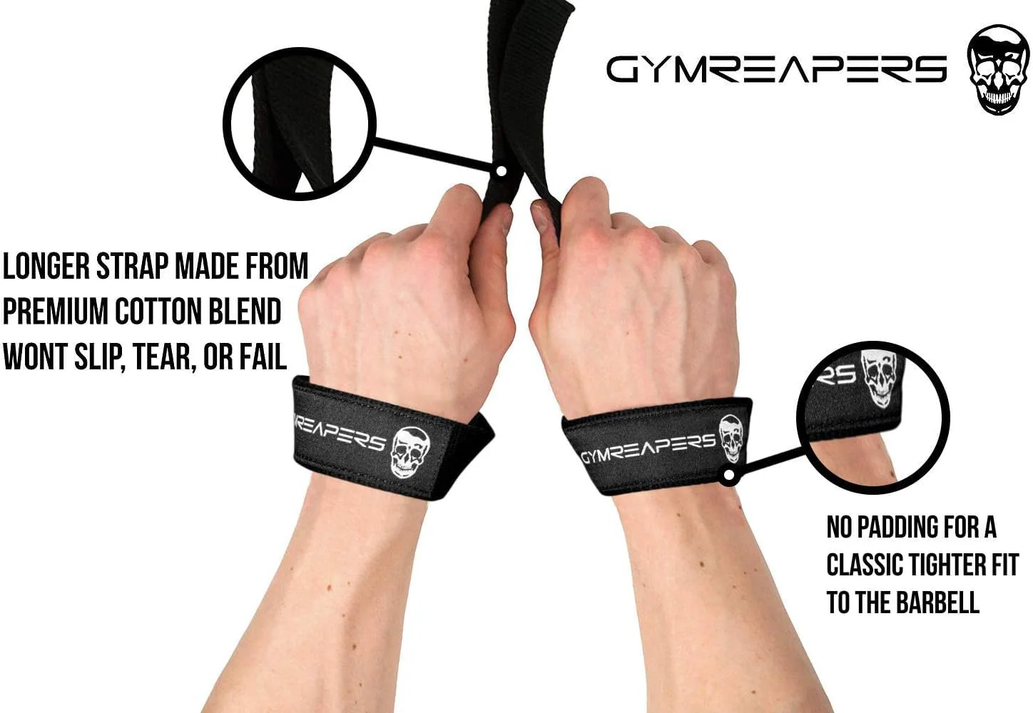 Gymreapers Lifting Wrist Straps for Weightlifting, Bodybuilding, Powerlifting, Strength Training, & Deadlifts - Padded Neoprene with 18 inch Cotton (Black/Black) - Image 5