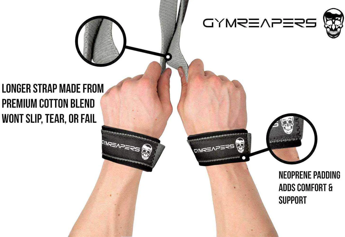 Gymreapers Lifting Wrist Straps for Weightlifting, Bodybuilding, Powerlifting, Strength Training, & Deadlifts - Padded Neoprene with 18 inch Cotton (Gray) - Image 7