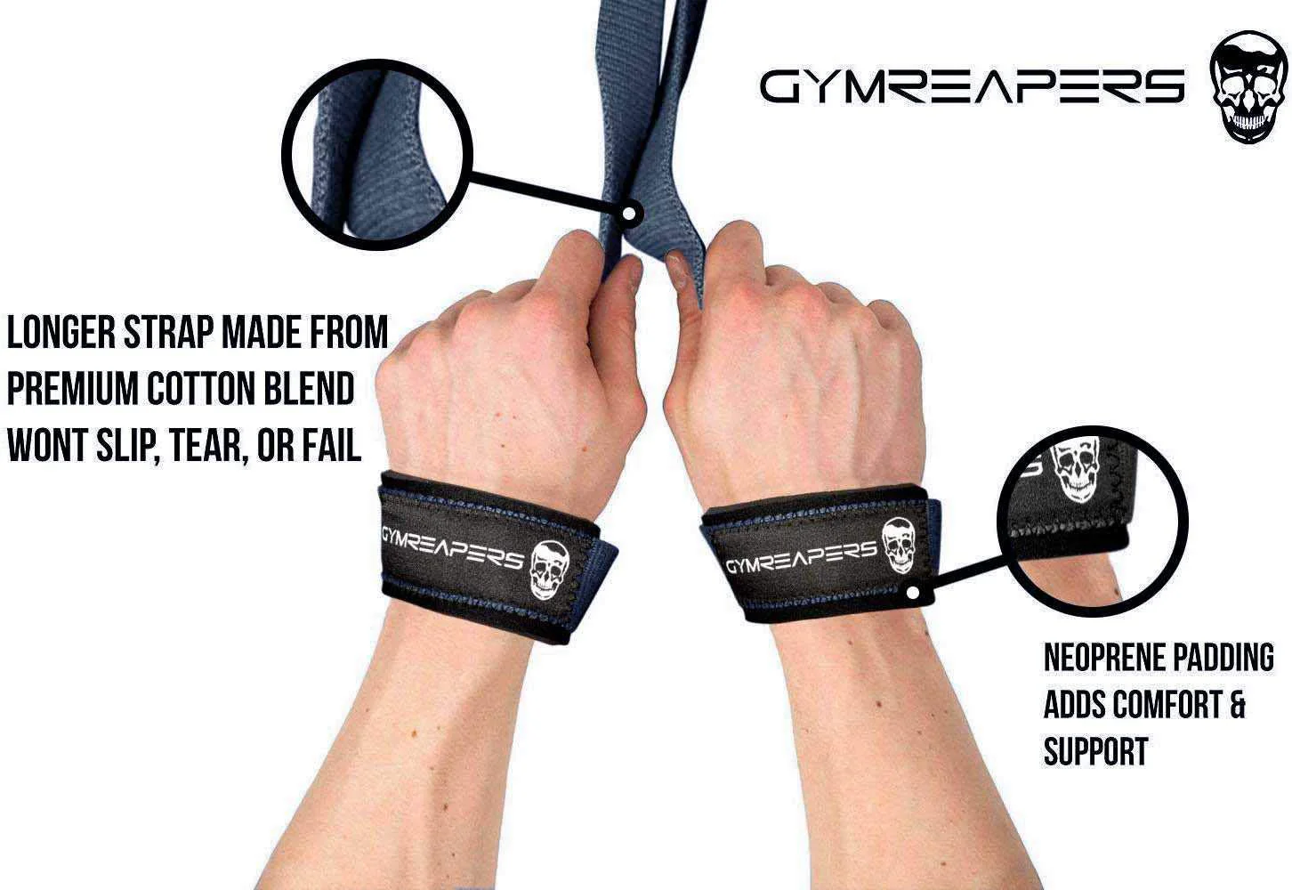 Gymreapers Lifting Wrist Straps for Weightlifting, Bodybuilding, Powerlifting, Strength Training, & Deadlifts - Padded Neoprene with 18 inch Cotton (Navy) - Image 4