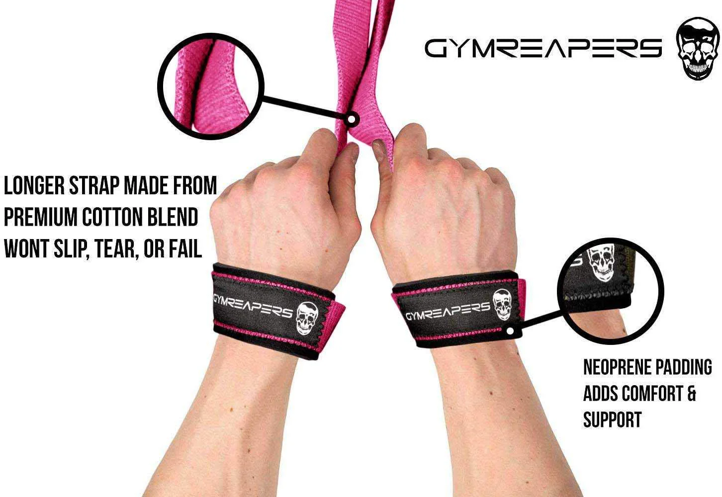 Gymreapers Lifting Wrist Straps for Weightlifting, Bodybuilding, Powerlifting, Strength Training, & Deadlifts - Padded Neoprene with 18 inch Cotton (Pink) - Image 8