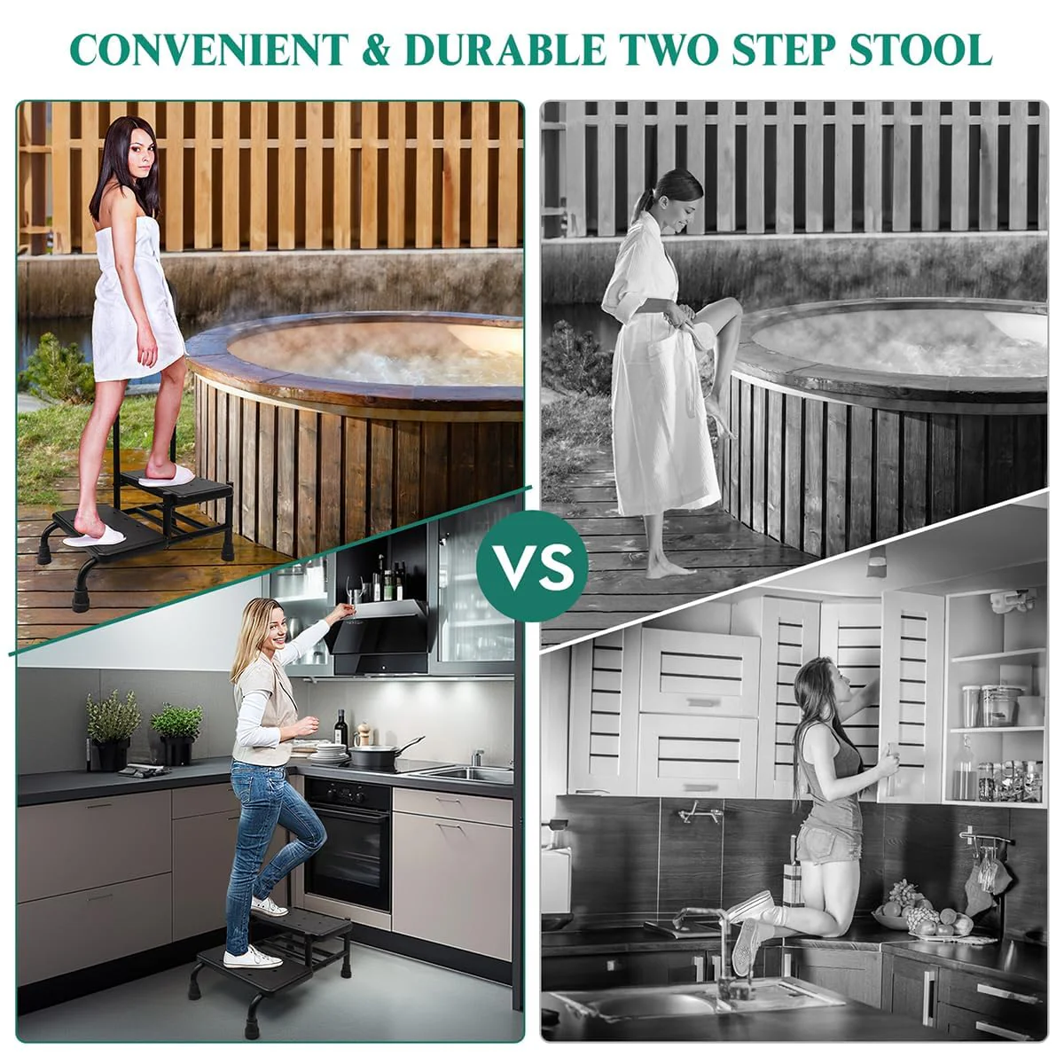 Gyykzz 2 Step Stool with Handle and Non-Slid Platform, Medical Step Stool with Adjustable Handrail for Adults, Seniors and Handicap, Heavy Duty Multifunctional Stepping Ladder Holds up to 400LBS - Image 3