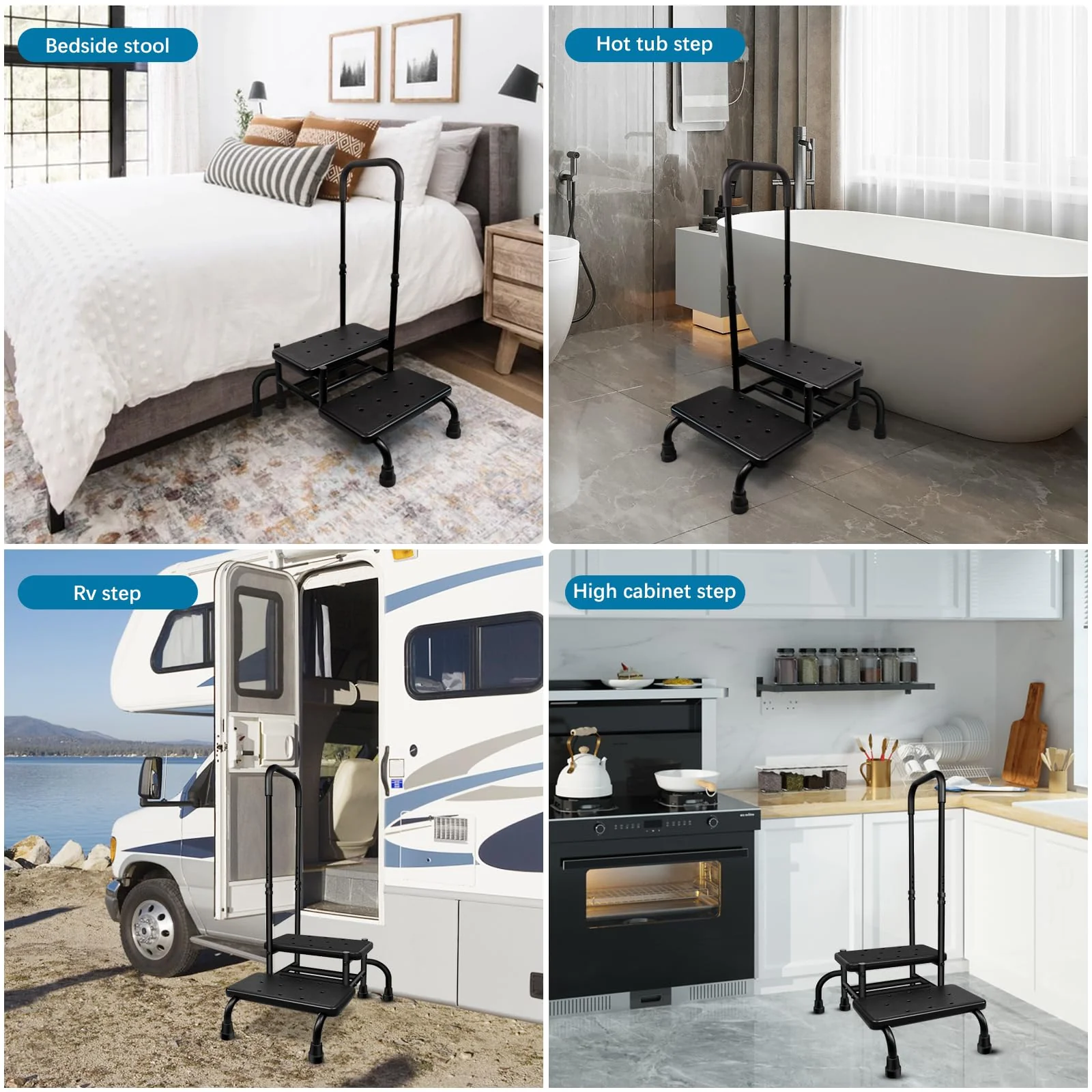 Gyykzz 2 Step Stool with Handle, Upgrade Heavy Duty Stepping Stool with 5 Legs, Step Stool for High Beds with Adjustable Handle and Non-Slip Platform for High Beds/Bathtub/Kitchen - Image 7