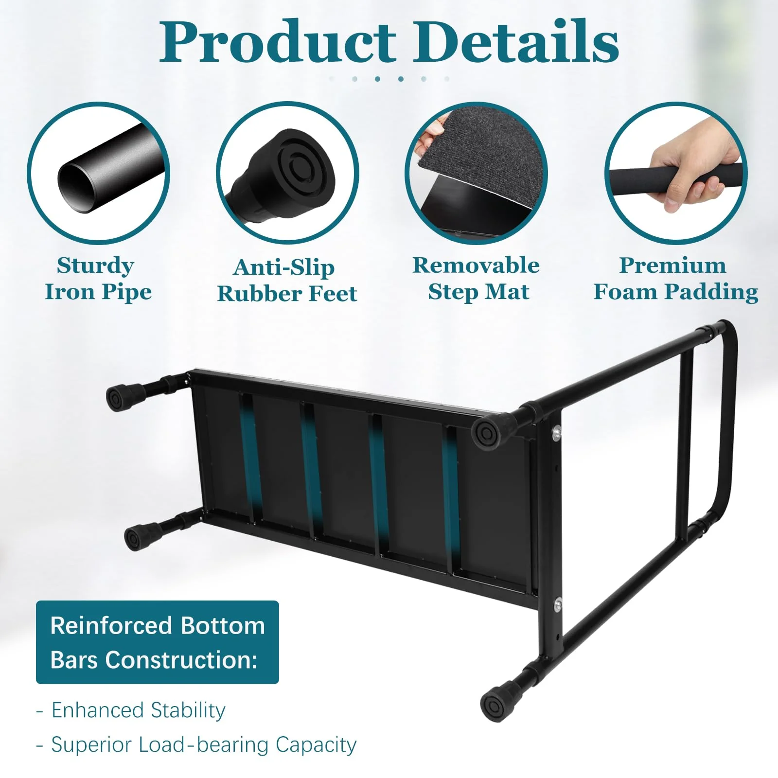 Gyykzz Step Stool with Handle, 30.5" Long Step Stools for High Beds/Bathtub/Kitchen, Height Adjustable Step Stool with Handle and Non-Skid Platform, Heavy Duty Stepping Stool Holds up to 400 lbs - Image 4