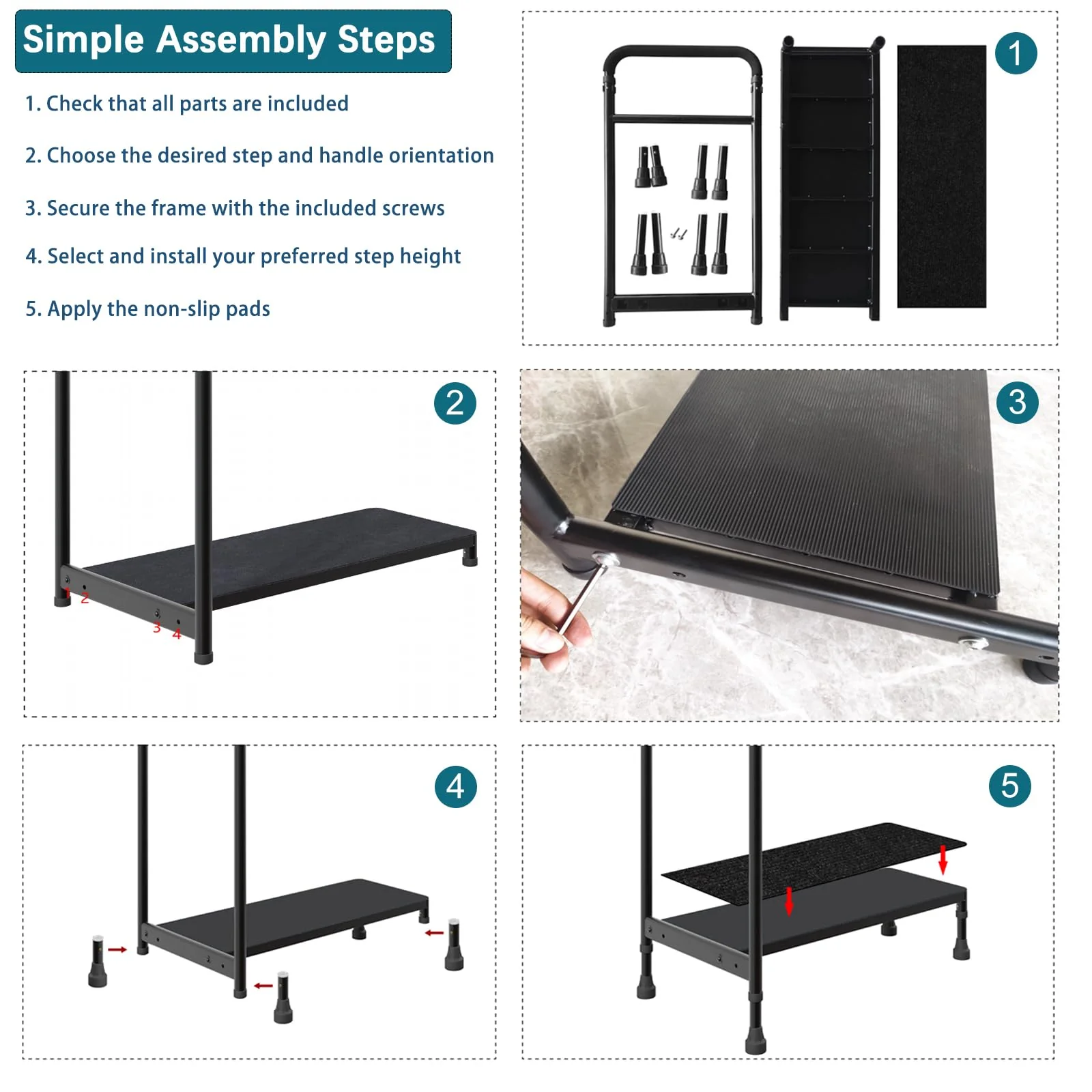 Gyykzz Step Stool with Handle, 30.5" Long Step Stools for High Beds/Bathtub/Kitchen, Height Adjustable Step Stool with Handle and Non-Skid Platform, Heavy Duty Stepping Stool Holds up to 400 lbs - Image 7