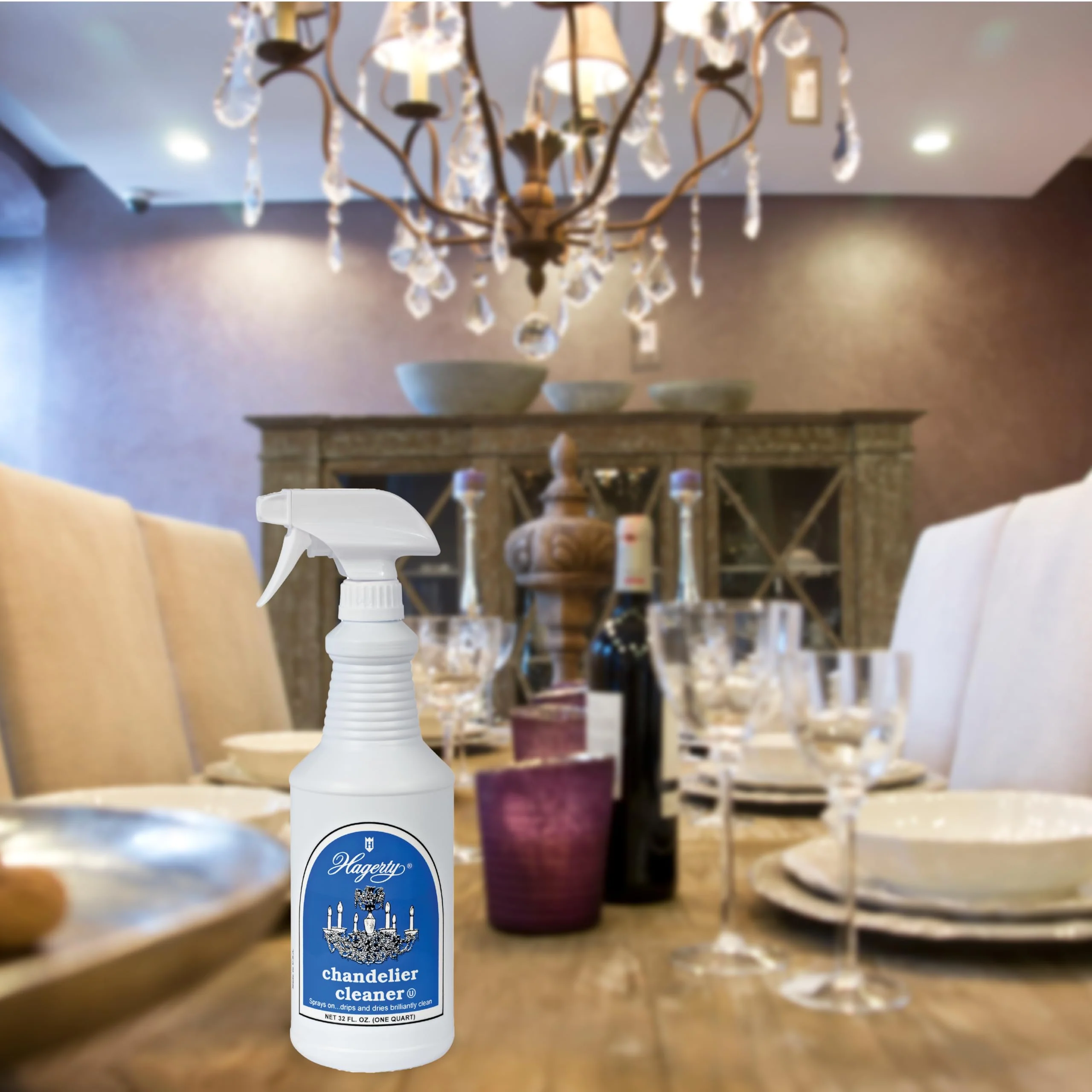 Hagerty Chandelier Cleaner - Spray On Chandelier Cleaner Drip Dry Spray No Wipe - Crystal Cleaner for Chandeliers, Glass Cleaner Spray, for Crystal, Glass, Bronze, Metal - Sprays up to 25 Feet - 32 Oz - Image 4