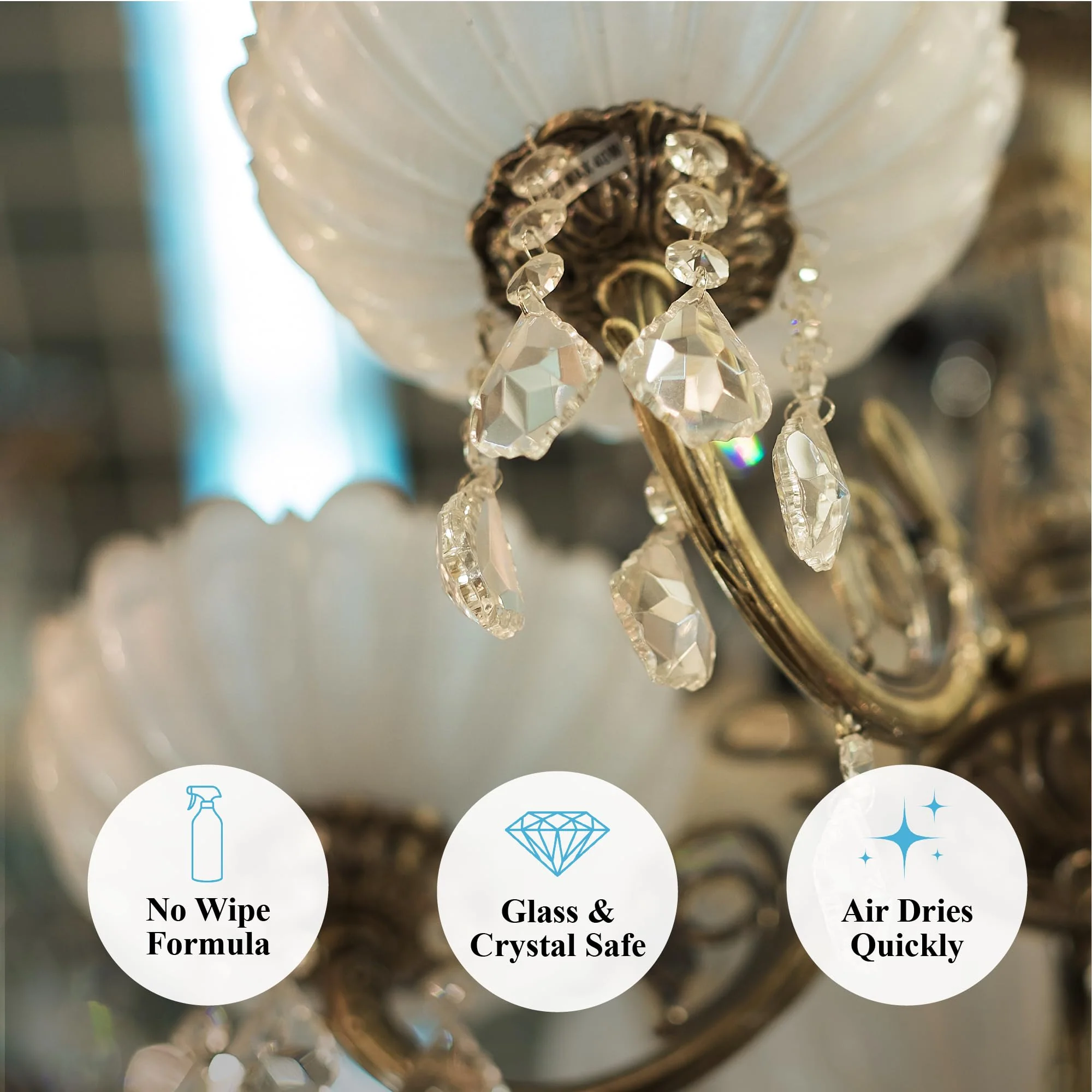 Hagerty Chandelier Cleaner - Spray On Chandelier Cleaner Drip Dry Spray No Wipe - Crystal Cleaner for Chandeliers, Glass Cleaner Spray, for Crystal, Glass, Bronze, Metal - Sprays up to 25 Feet - 32 Oz - Image 5