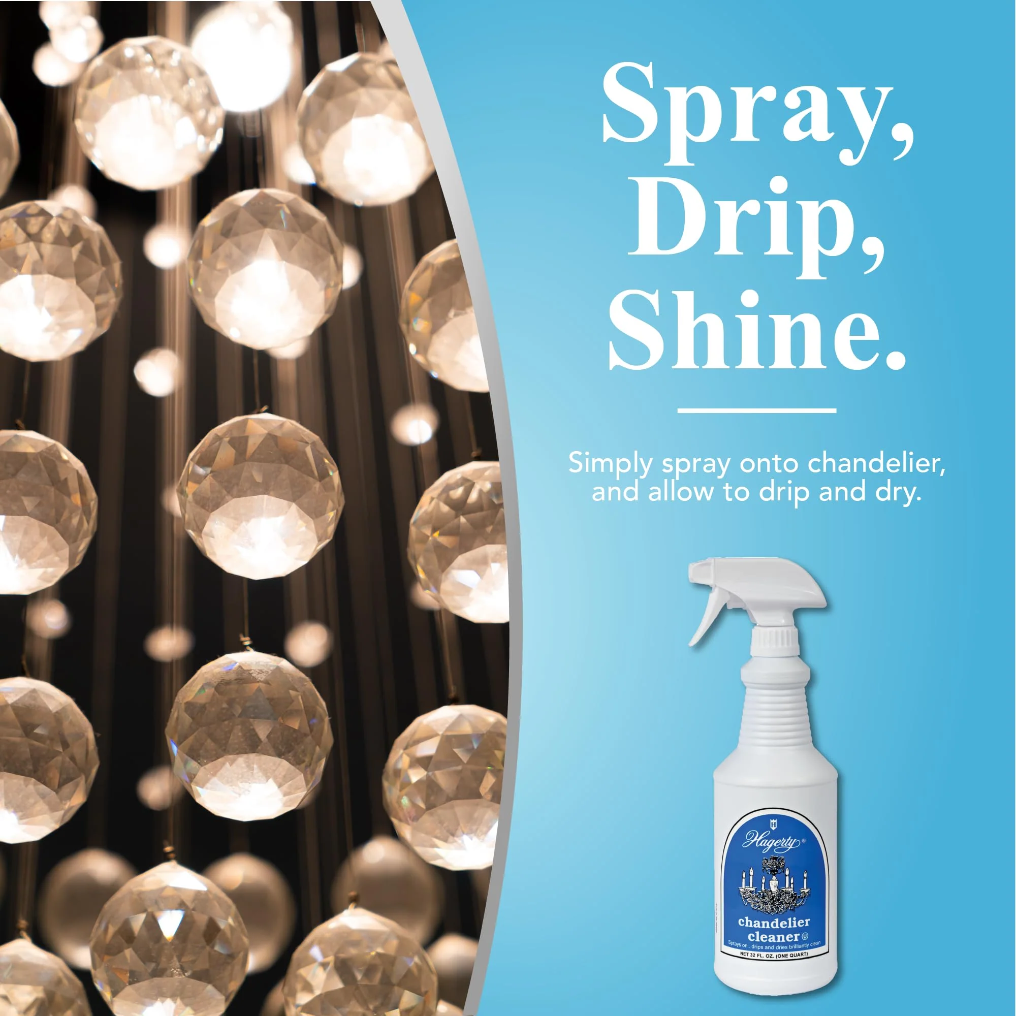 Hagerty Chandelier Cleaner - Spray On Chandelier Cleaner Drip Dry Spray No Wipe - Crystal Cleaner for Chandeliers, Glass Cleaner Spray, for Crystal, Glass, Bronze, Metal - Sprays up to 25 Feet - 32 Oz - Image 6