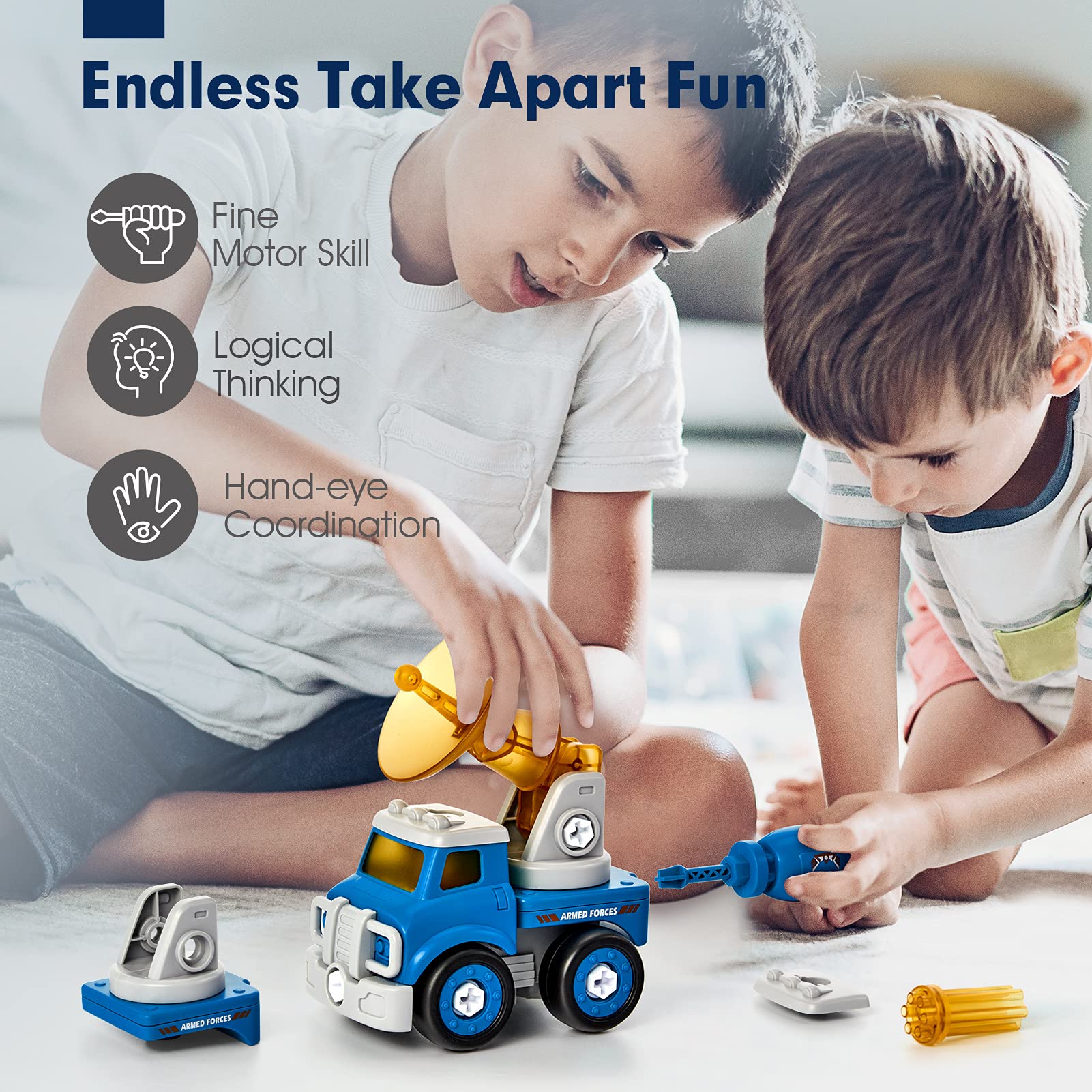 hahaland 5 Year Old Boy Birthday Gift - STEM Toys for Ages 5-7, Toy for 5 6 Year Old Boy, 5 in 1 Building Take Apart Trucks Transform to Robot, Boys Toys Stocking Stuffers Christmas Grandkids Gifts - Image 8