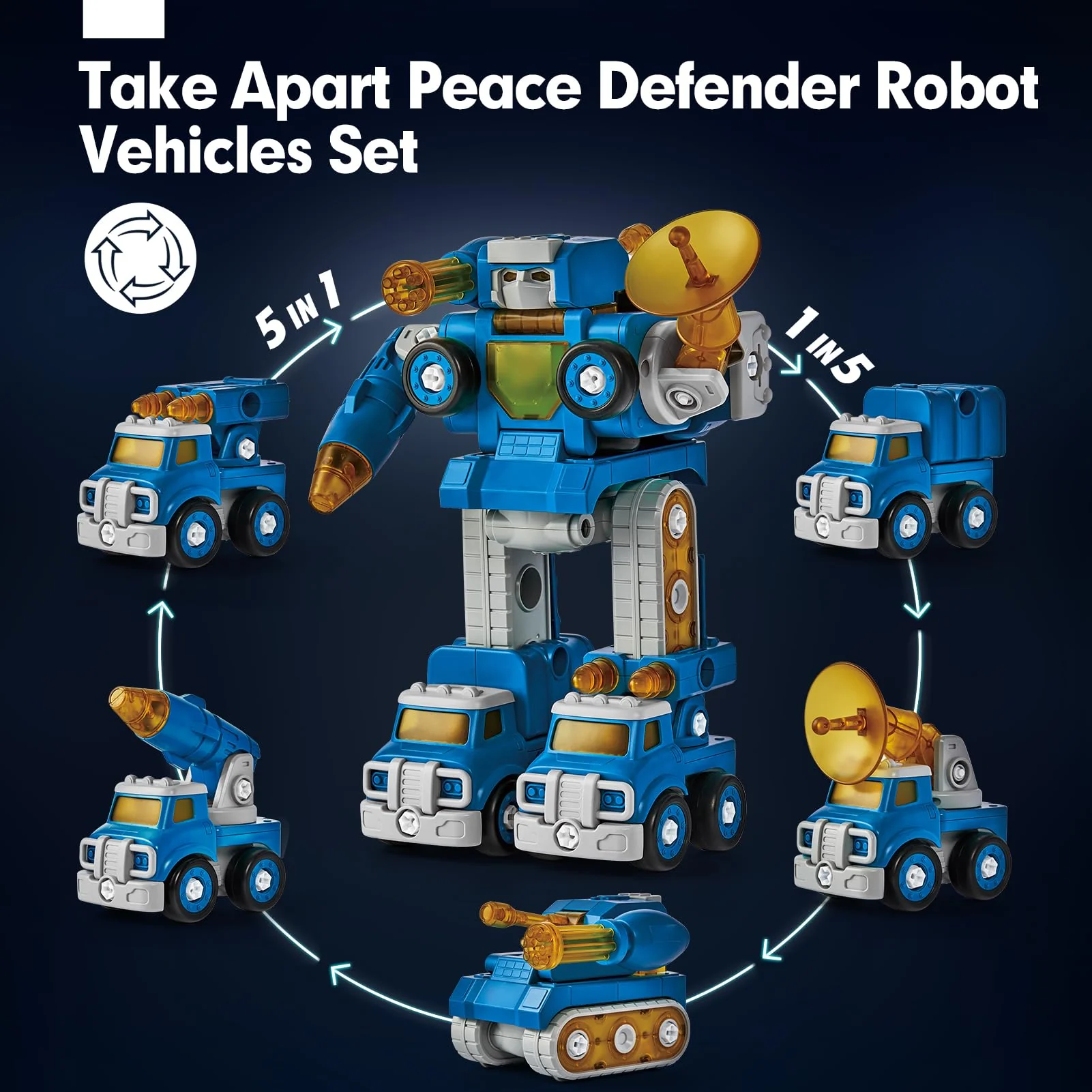 hahaland 5 Year Old Boy Birthday Gift - STEM Toys for Ages 5-7, Toy for 5 6 Year Old Boy, 5 in 1 Building Take Apart Trucks Transform to Robot, Boys Toys Stocking Stuffers Christmas Grandkids Gifts - Image 9