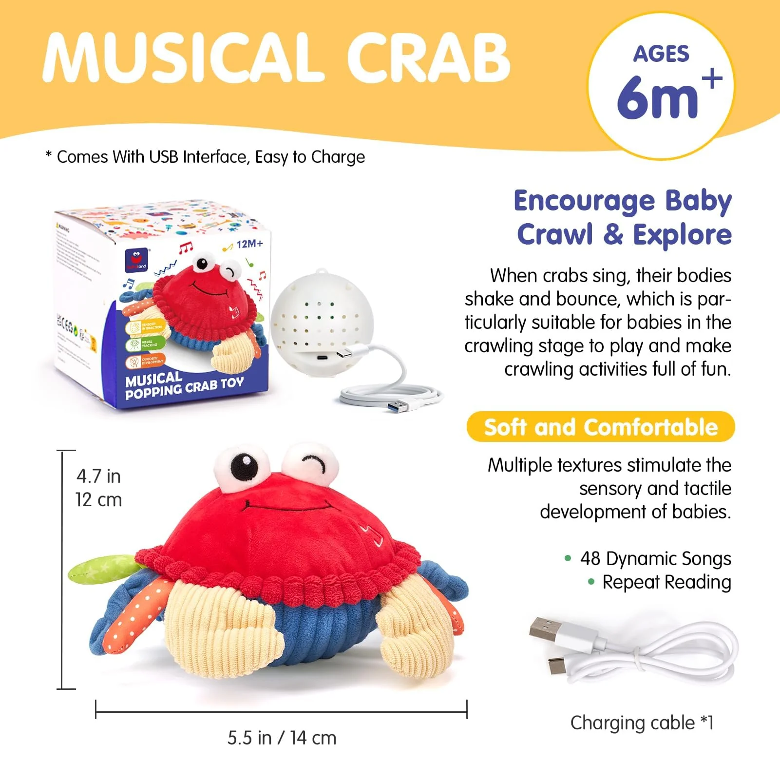 hahaland Baby Toys 6+ 12-18 Months - Crawling Musical Dancing Walking Moving Bouncing Learning Crab Tummy Time Toy Sensory Toddler Toys for 1-3 Year Old Christmas Birthday Gifts Stocking Stuffers - Image 4