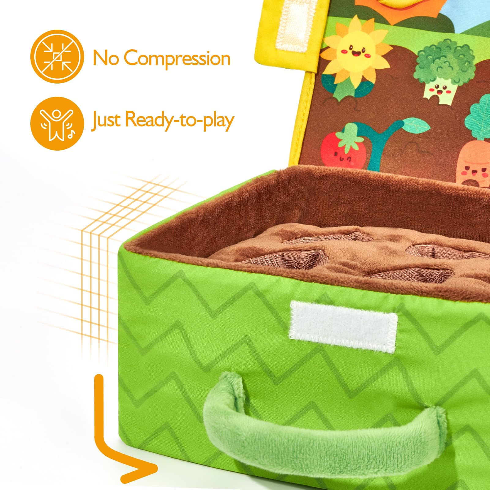hahaland Baby Toys 6-12 Months - Fruits Vegetables Garden Plant Plush - 6 Month Old Toys Montessori Sensory Toy Carrot Flower with Rattles Mirror Squeaker Textures Crinkle Tissues Christmas Baby Gifts - Image 4