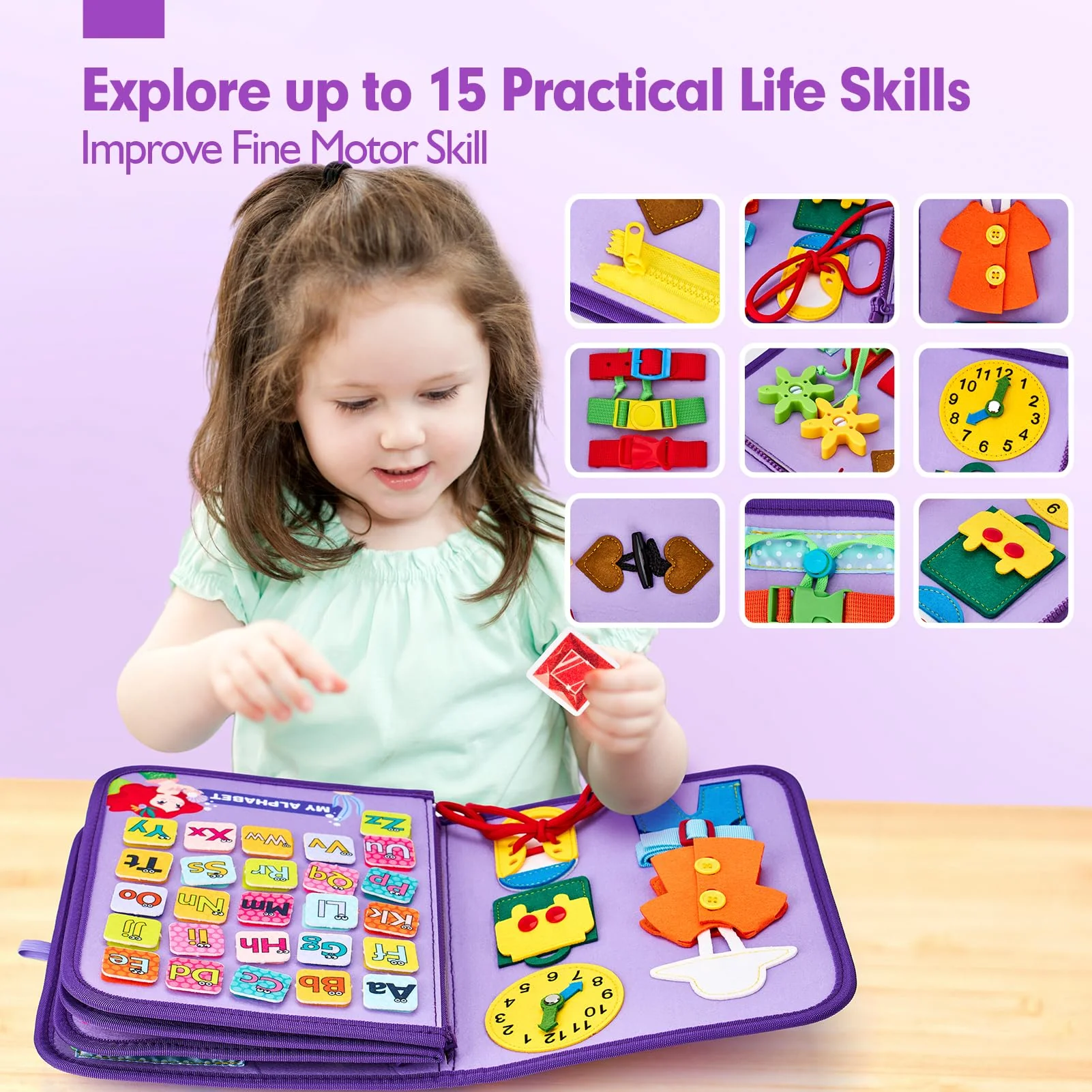 hahaland Busy Board Montessori Toys - 3 Year Old Girl Gifts Bithday Gift Ideas - 8 in 1 Preschool Learning Activities - Christmas Toddler Stocking Stuffers Gifts - Image 8