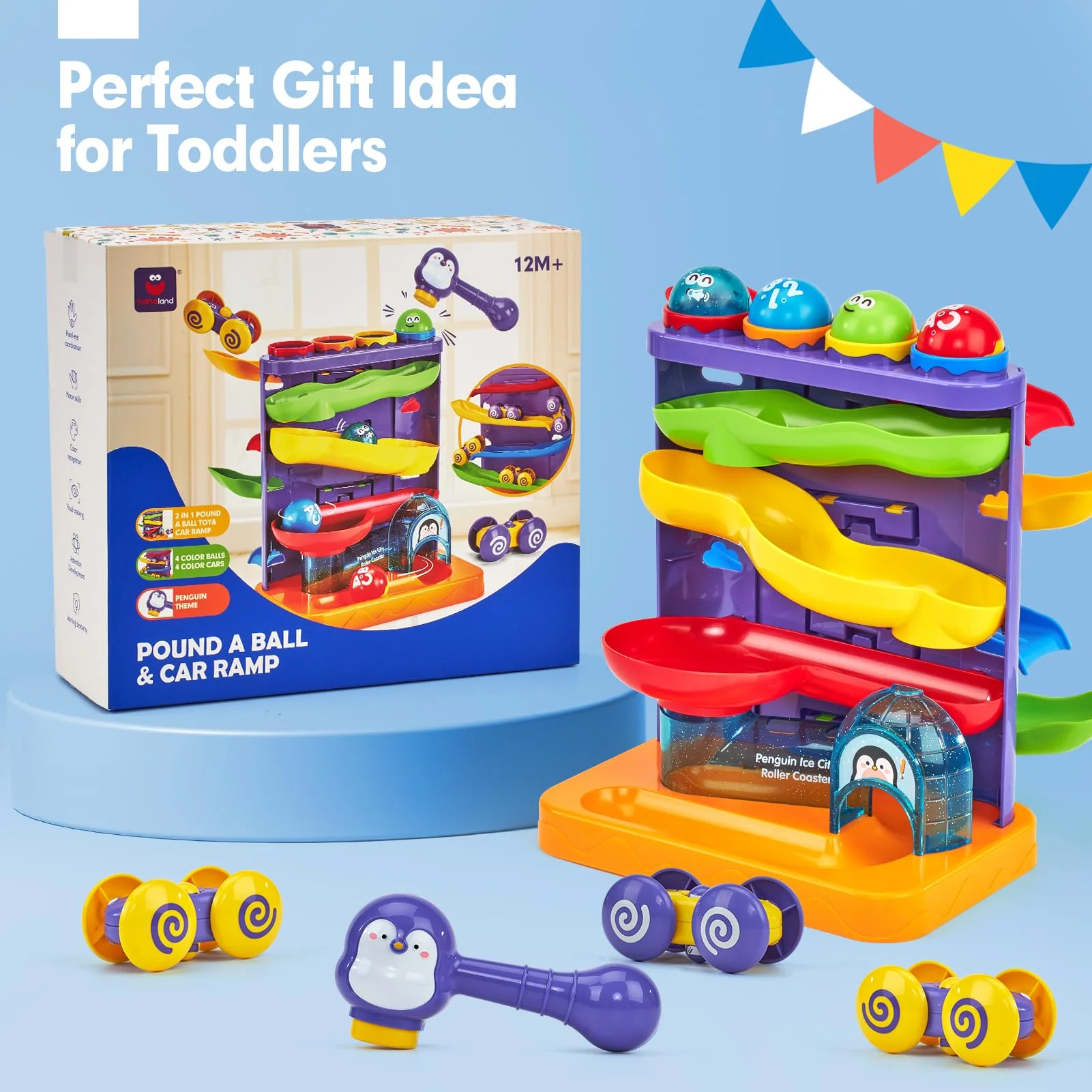 hahaland Toddler Toys for 1 Year Old Boy 2 in 1 Pound Ball Toy & Car Ramp Race Track Learning Early Developmental Montessori Toys for 2 Year Old Christmas Birthday Gifts Stocking Stuffers - Image 2