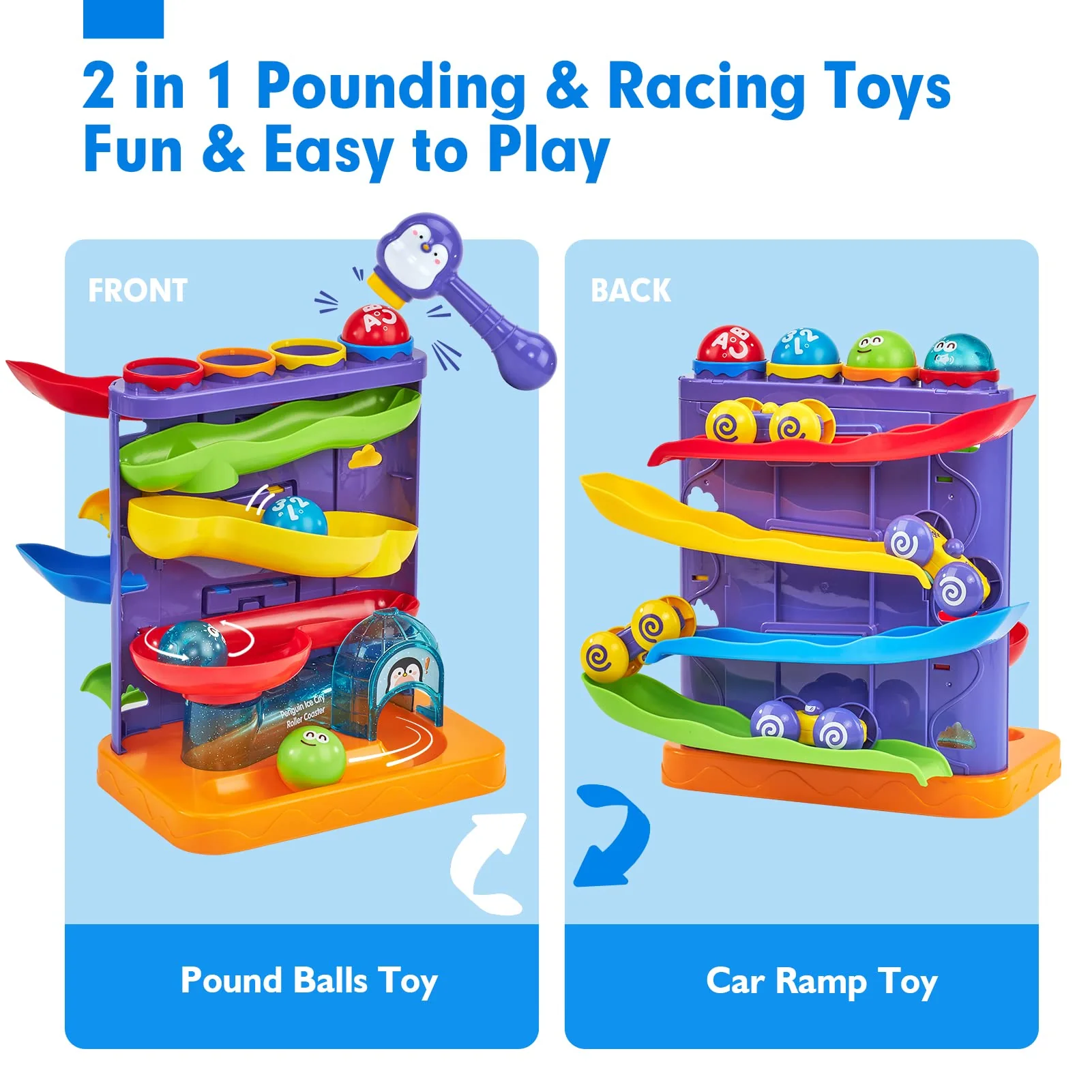 hahaland Toddler Toys for 1 Year Old Boy 2 in 1 Pound Ball Toy & Car Ramp Race Track Learning Early Developmental Montessori Toys for 2 Year Old Christmas Birthday Gifts Stocking Stuffers - Image 9