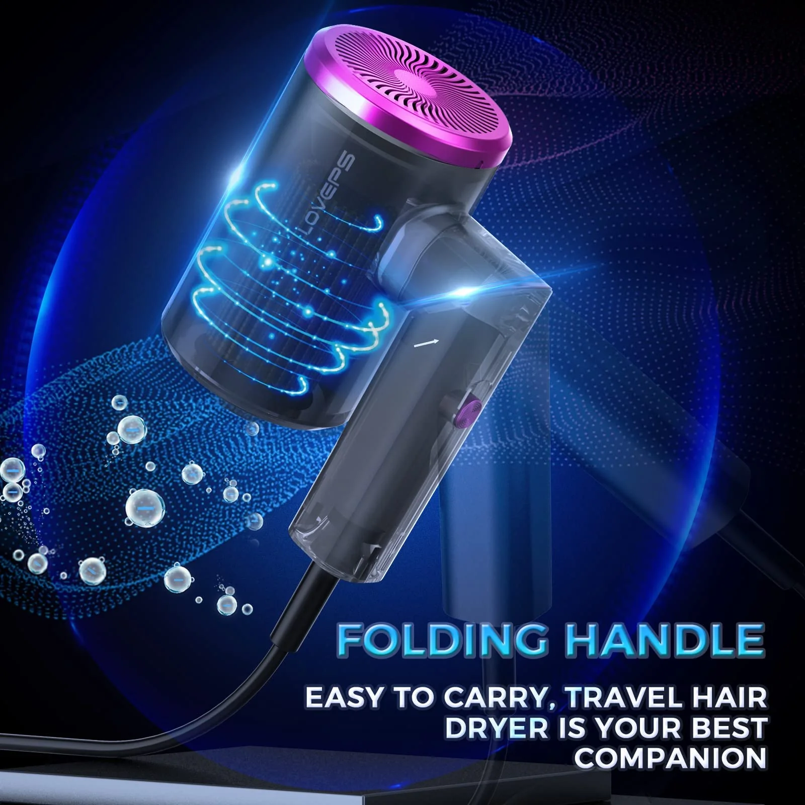Hair Blow Dryer, Foldable Handle 1800W Ionic Travel Hiar Dryer, Constant Temperature Hair Care Without Hair Damage - Image 4