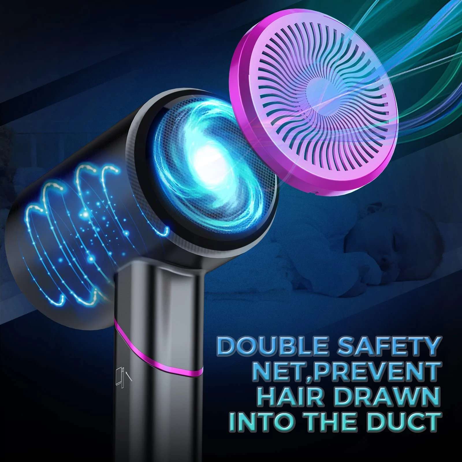Hair Blow Dryer, Foldable Handle 1800W Ionic Travel Hiar Dryer, Constant Temperature Hair Care Without Hair Damage - Image 7