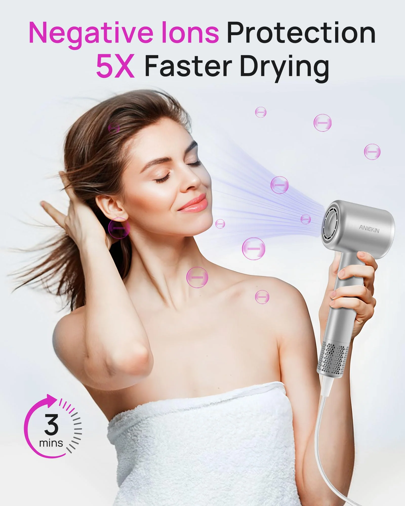 Hair Dryer, High-Speed Ionic Low Noise Blow Dryer for Fast Drying, Birthday Christmas Gifts for Women Men Mom Dad, Thermo-Control Quiet Compact Hair Blow Dryer for Travel Salon, Silver - Image 7