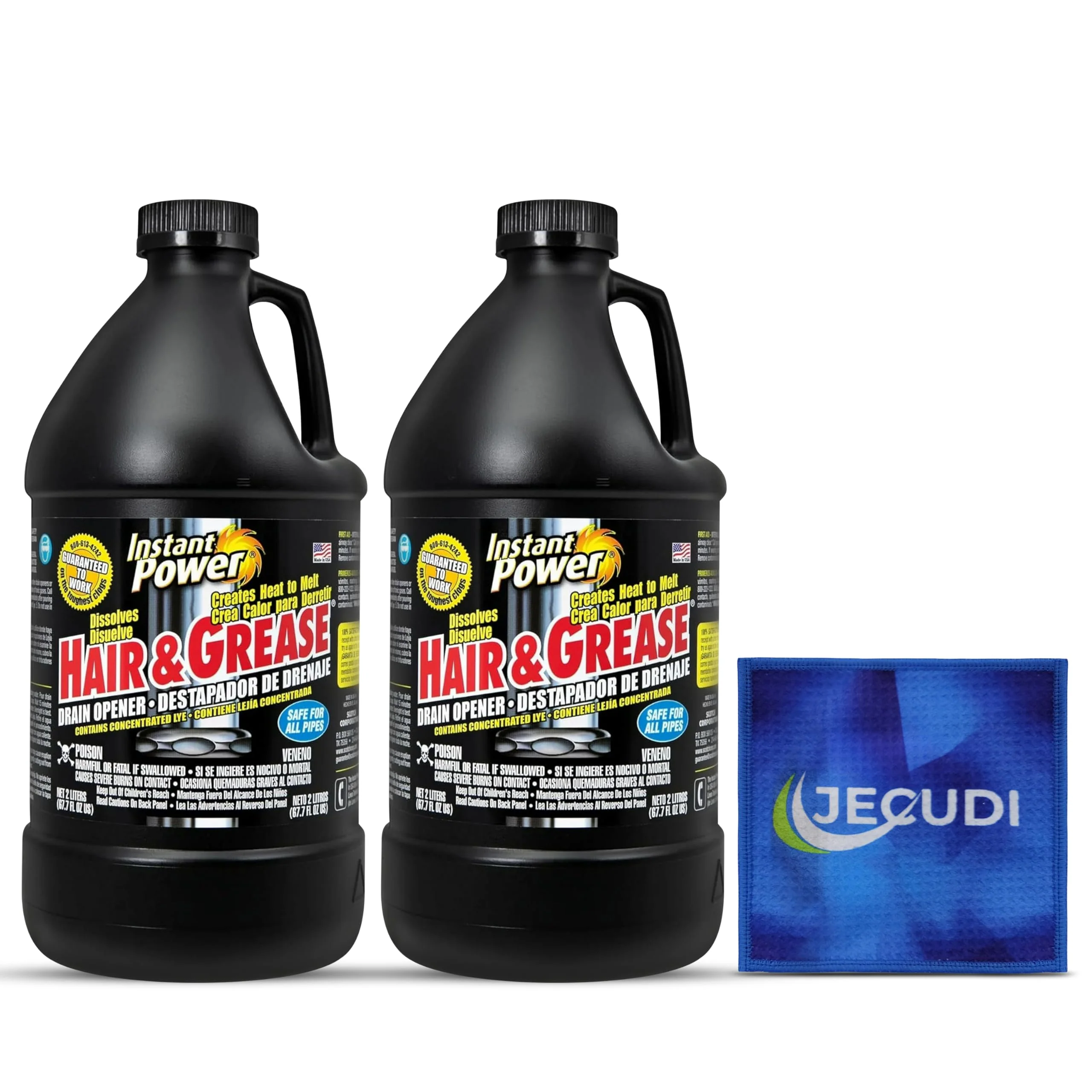 Hair & Grease Cleaner for Drains – Fast-Acting Liquid Clog Remover for Kitchen and Bathroom Plumbing, Safe for Pipes and Septic Systems, Includes Microfiber Cleaning Towel