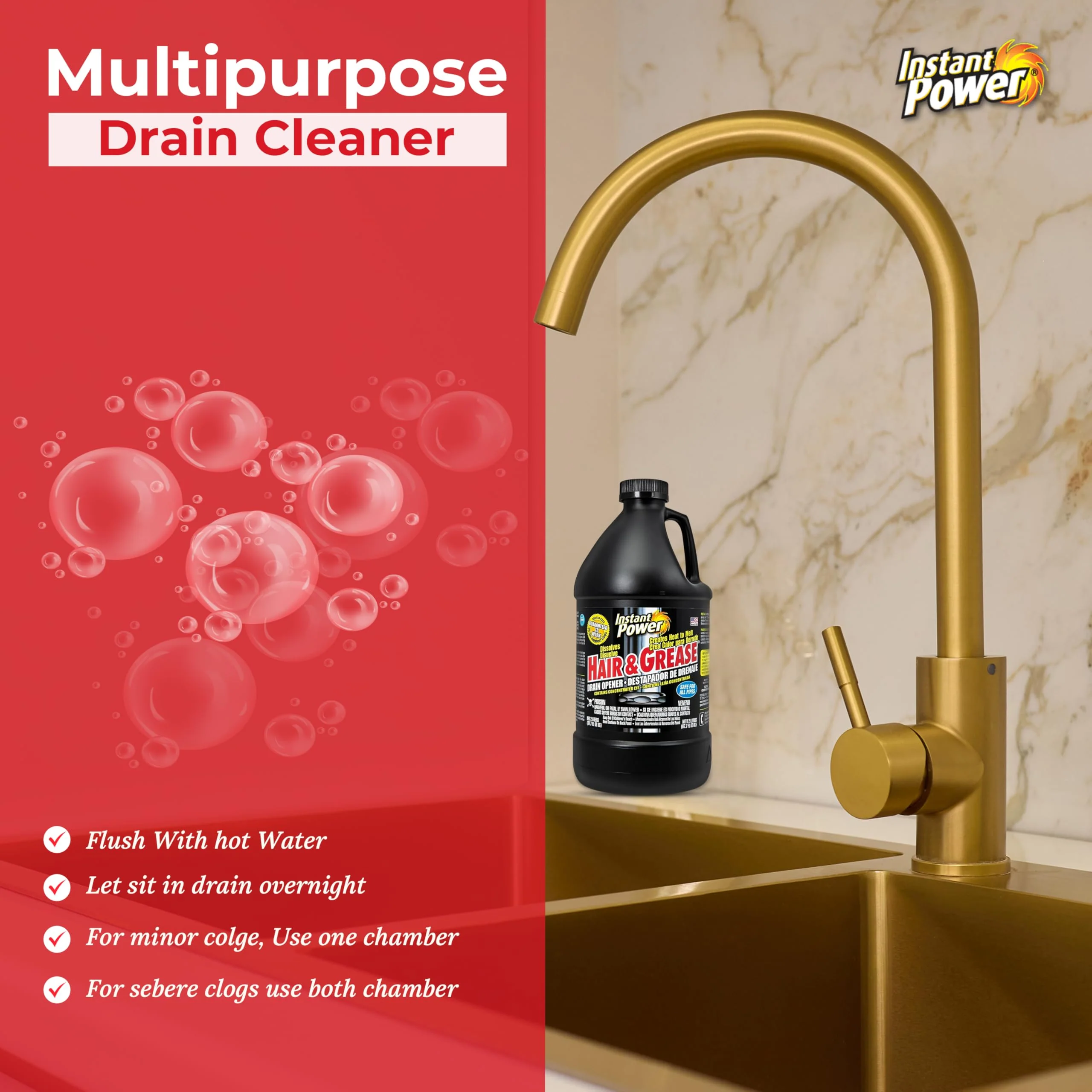 Hair & Grease Cleaner for Drains – Fast-Acting Liquid Clog Remover for Kitchen and Bathroom Plumbing, Safe for Pipes and Septic Systems, Includes Microfiber Cleaning Towel - Image 3