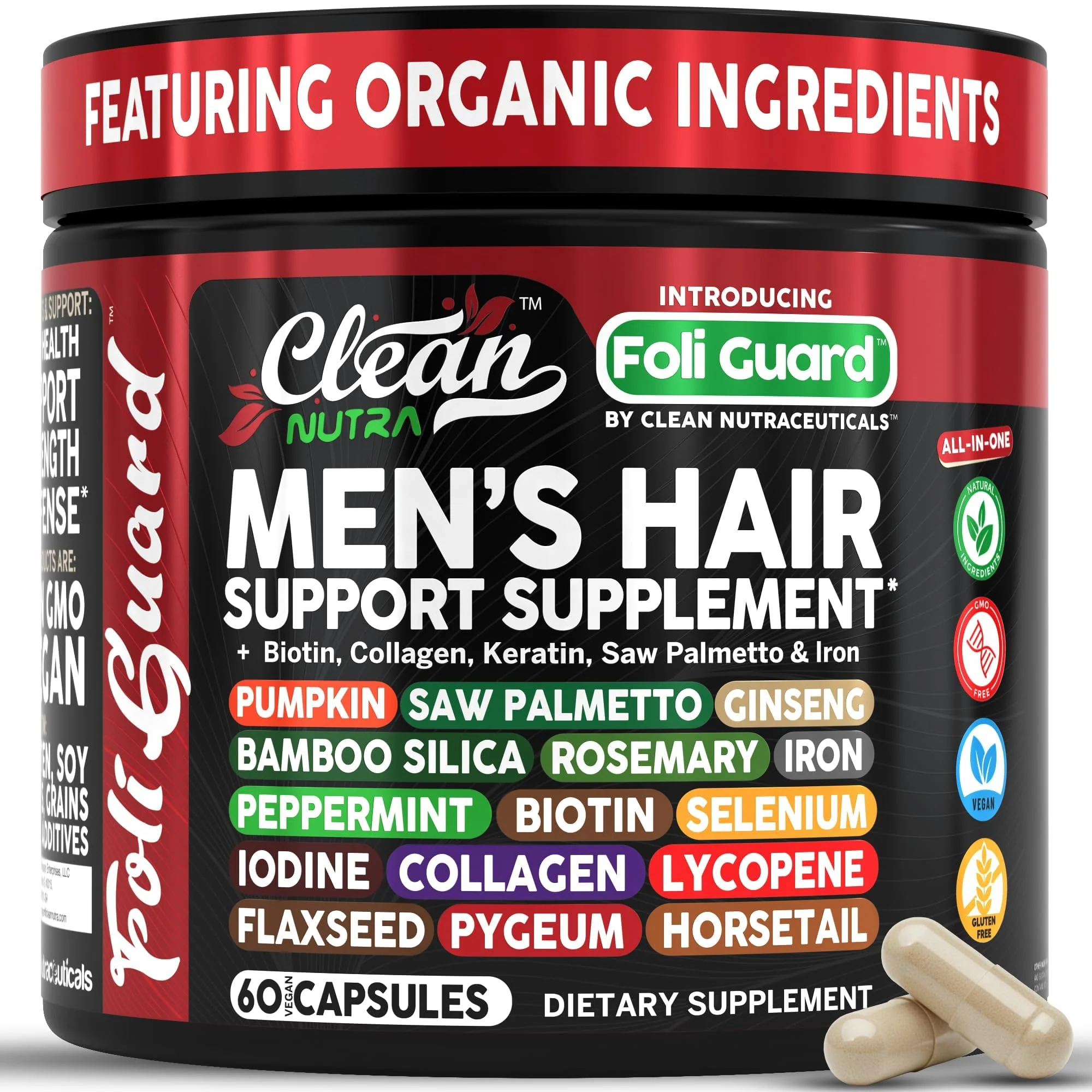 Hair Growth Supplement For Men | Biotin Hair Vitamins Collagen Pumpkin Seed Saw Palmetto Iron Ginseng Bamboo Silica Rosemary Peppermint Keratin Selenium Iodine Flaxseed Horsetail Vitamin A C D3 E B12