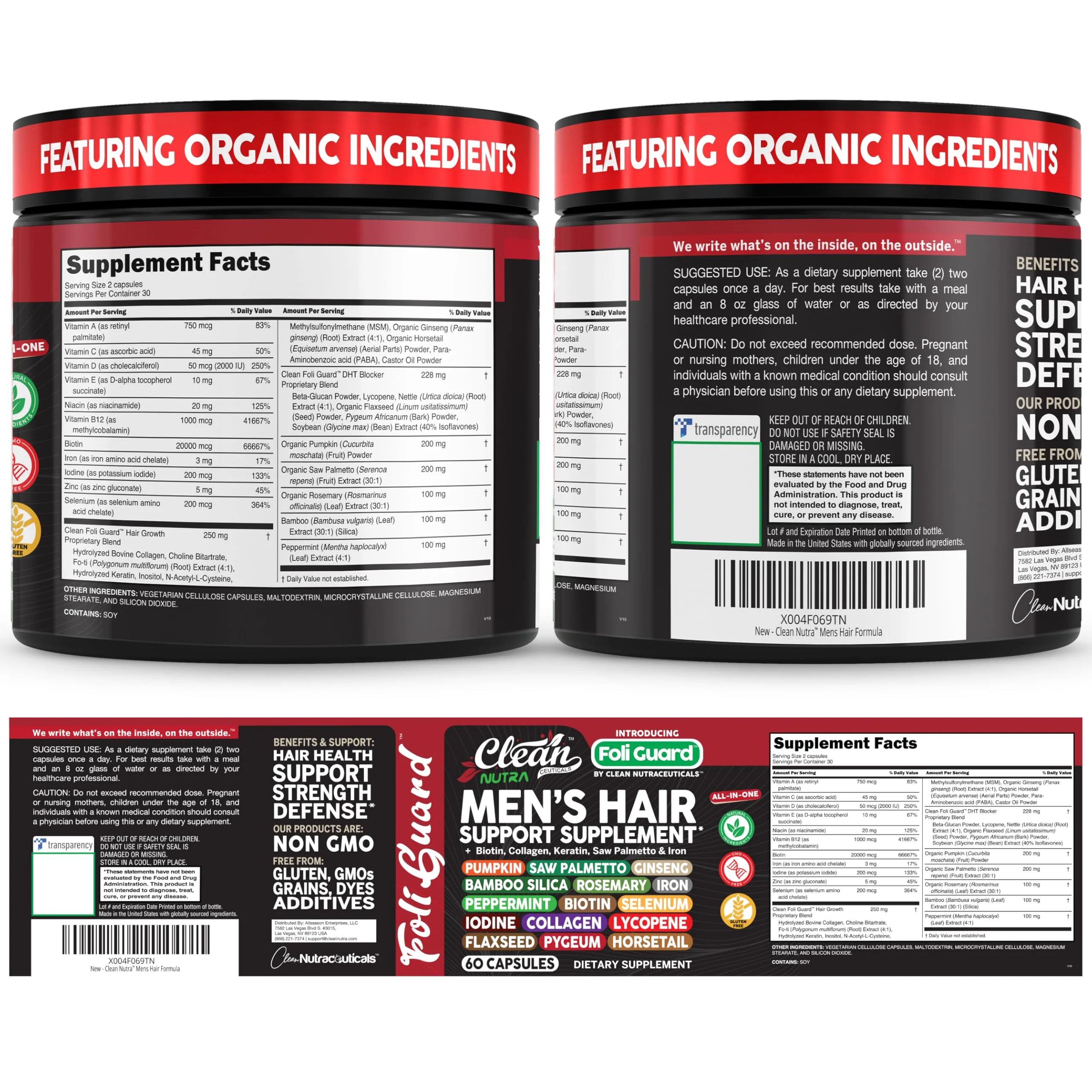Hair Growth Supplement For Men | Biotin Hair Vitamins Collagen Pumpkin Seed Saw Palmetto Iron Ginseng Bamboo Silica Rosemary Peppermint Keratin Selenium Iodine Flaxseed Horsetail Vitamin A C D3 E B12 - Image 2