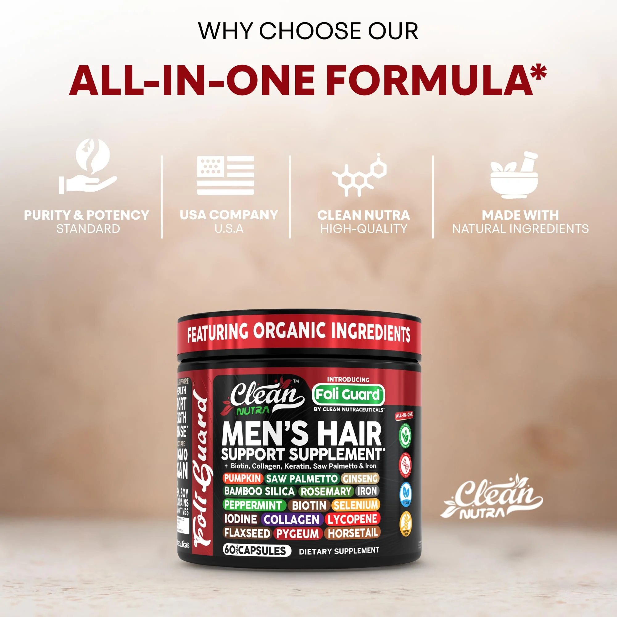 Hair Growth Supplement For Men | Biotin Hair Vitamins Collagen Pumpkin Seed Saw Palmetto Iron Ginseng Bamboo Silica Rosemary Peppermint Keratin Selenium Iodine Flaxseed Horsetail Vitamin A C D3 E B12 - Image 3