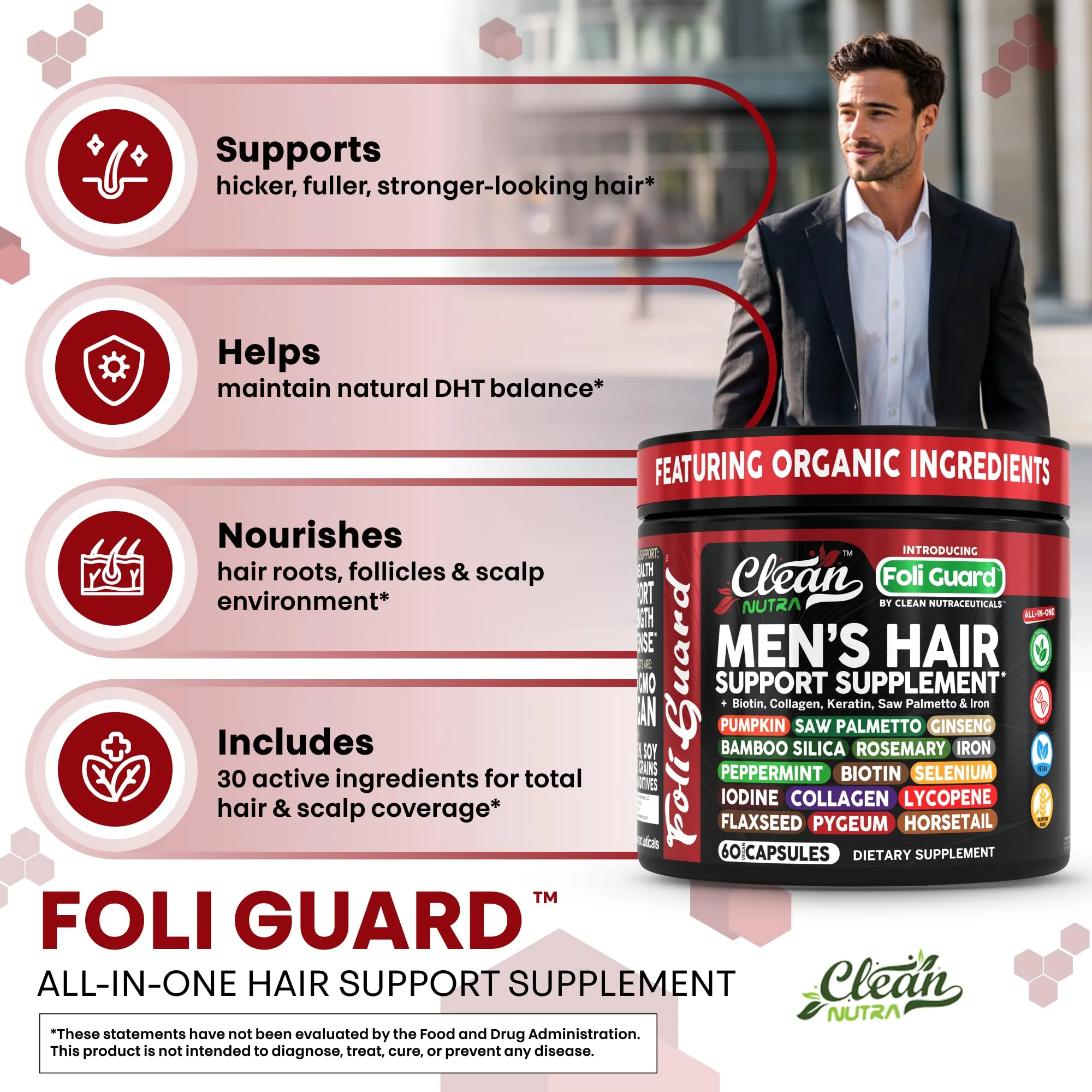 Hair Growth Supplement For Men | Biotin Hair Vitamins Collagen Pumpkin Seed Saw Palmetto Iron Ginseng Bamboo Silica Rosemary Peppermint Keratin Selenium Iodine Flaxseed Horsetail Vitamin A C D3 E B12 - Image 5