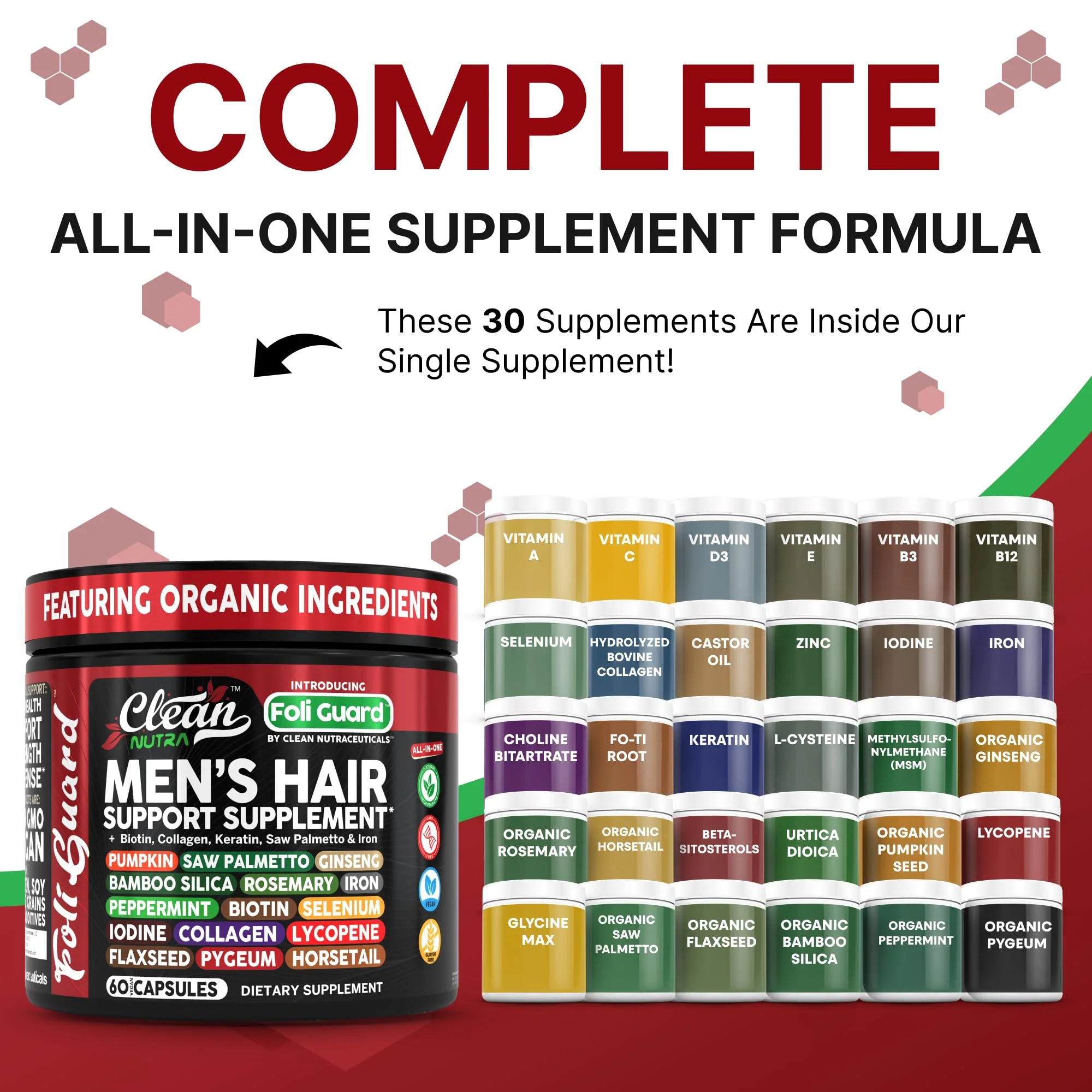 Hair Growth Supplement For Men | Biotin Hair Vitamins Collagen Pumpkin Seed Saw Palmetto Iron Ginseng Bamboo Silica Rosemary Peppermint Keratin Selenium Iodine Flaxseed Horsetail Vitamin A C D3 E B12 - Image 8