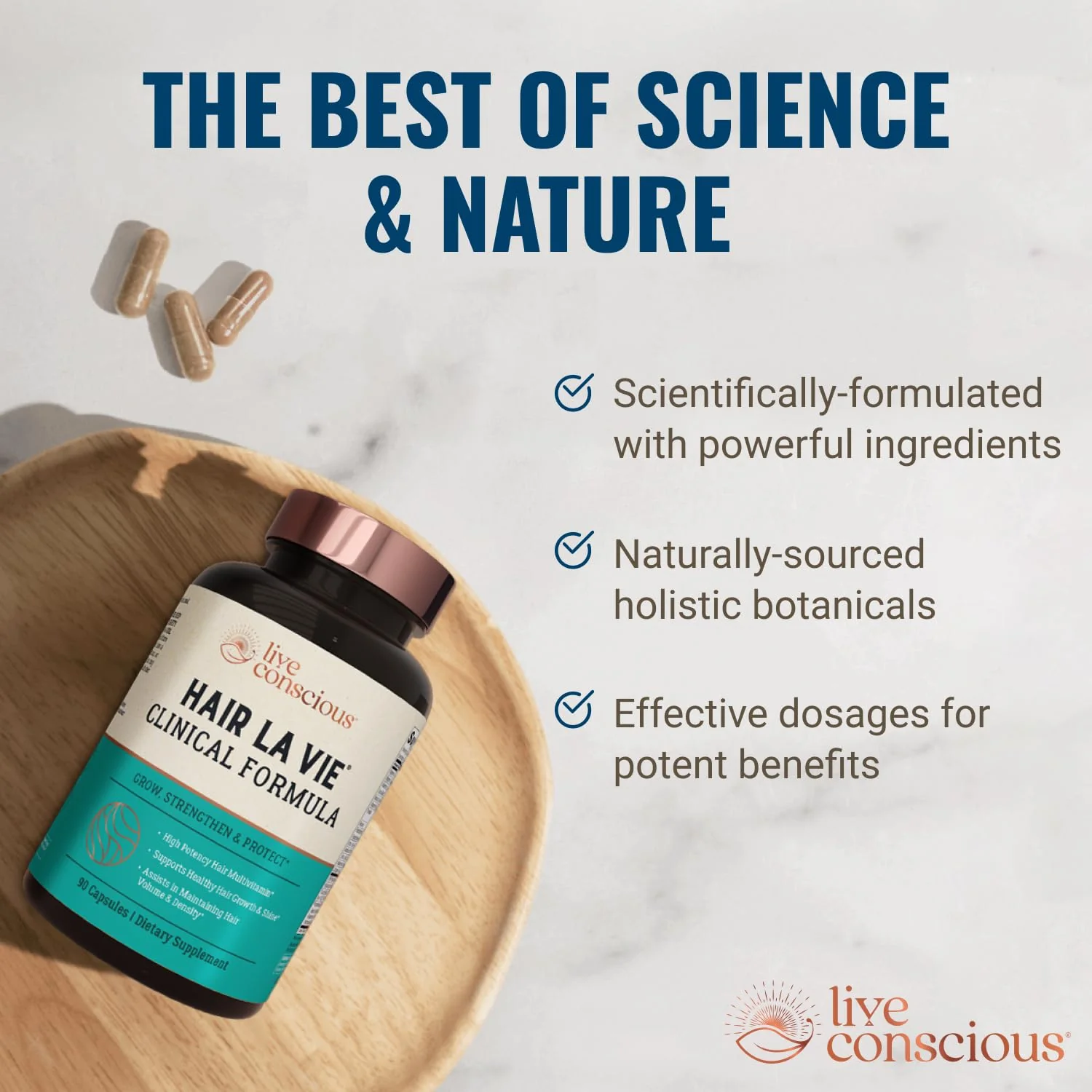 Hair La Vie Live Conscious Clinical Formula Hair Vitamins Capsule with Biotin and Saw Palmetto - Healthy Hair and Whole-Body Wellness (2-Pack) - Image 3