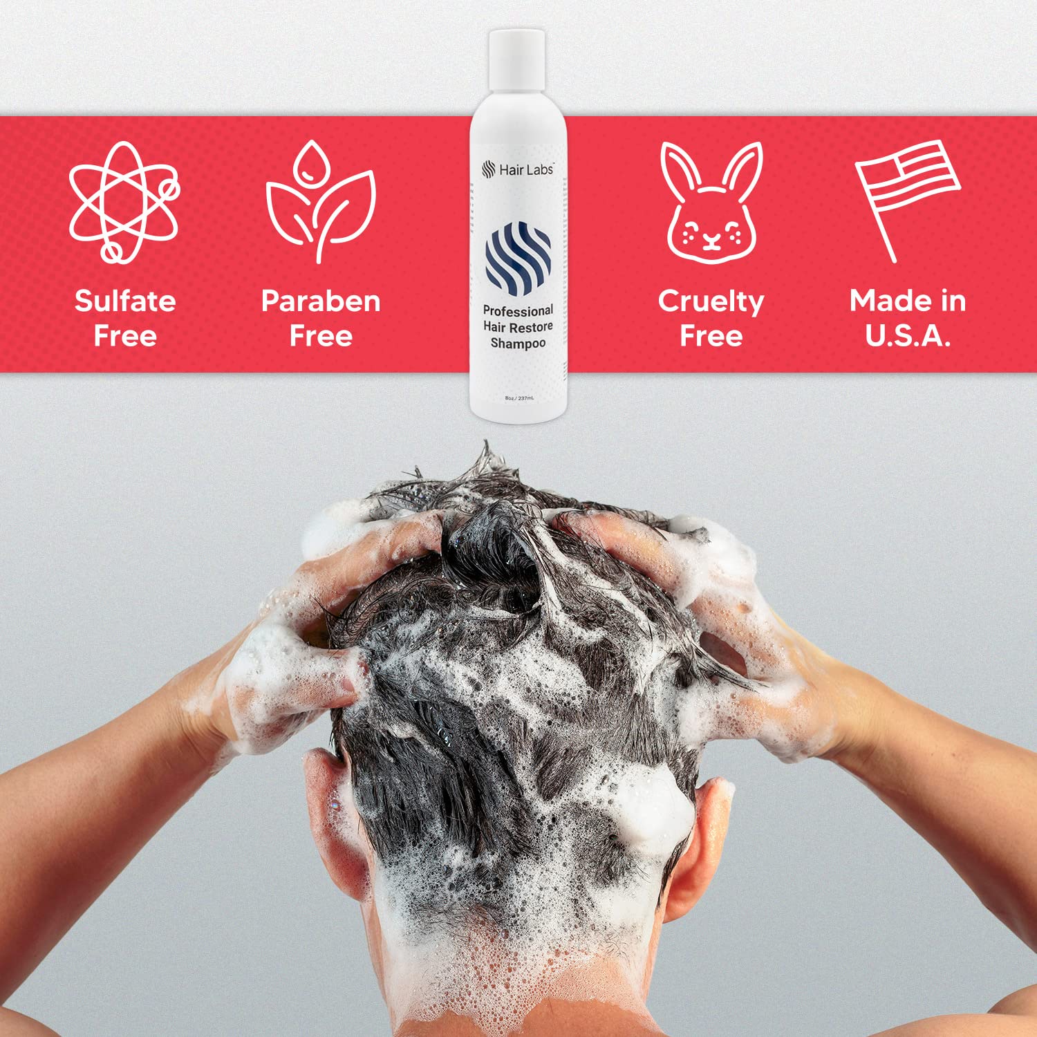 Hair Labs Professional Strength Hair Restore Shampoo, 8 Fl Oz | Extra Potent Hair Loss Shampoo for Women & Men Nourishes Scalp and Stimulates Growth | Champu para la Caida del Cabello y Crecimiento - Image 6