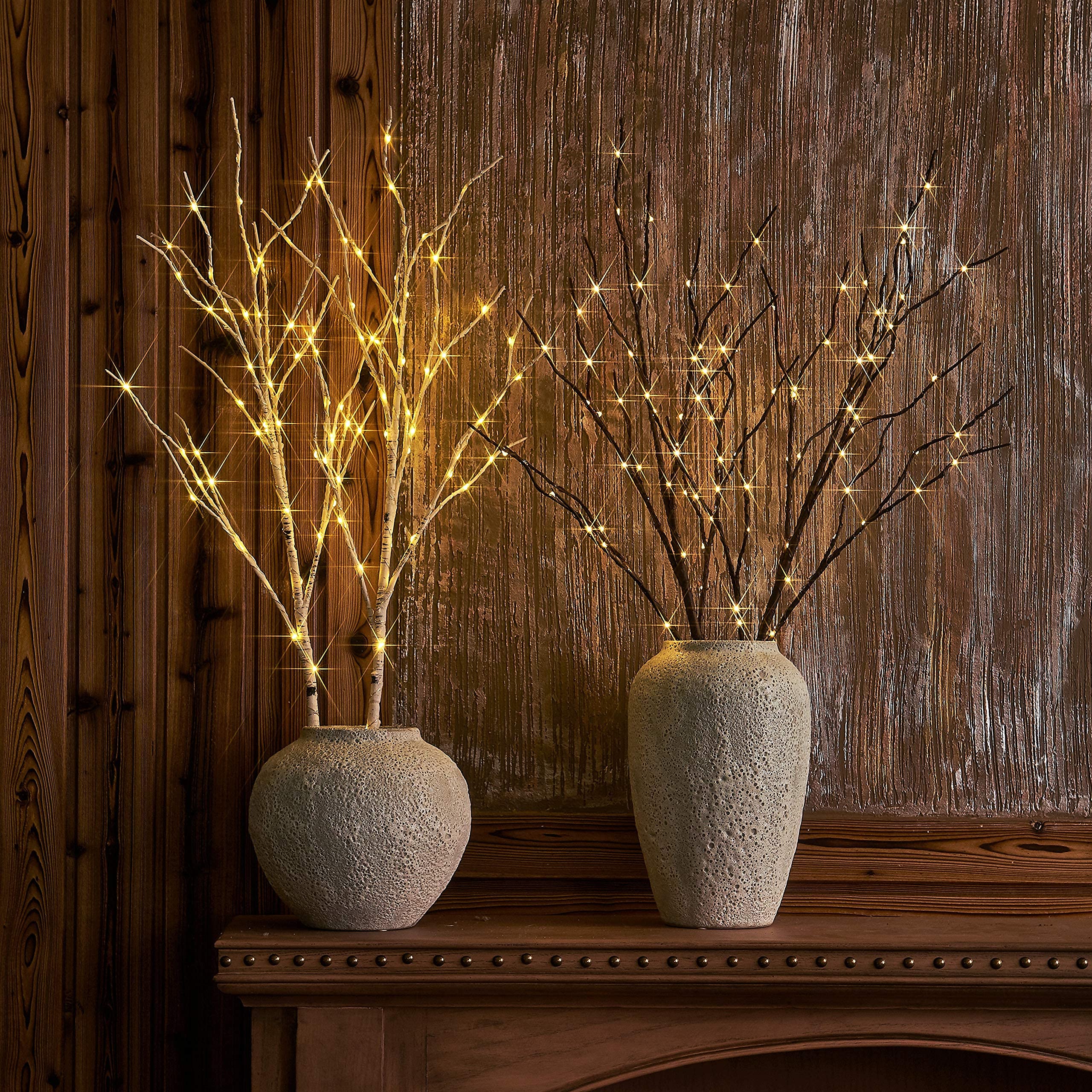 Hairui Lighted Brown Branches Battery Operated with Timer 30IN 100 LED Fairy Lights, Willow Branch Lights for Home Bedroom Fireplace Christmas Holiday Decoration Indoor Outdoor Use (Vase Excluded) - Image 3