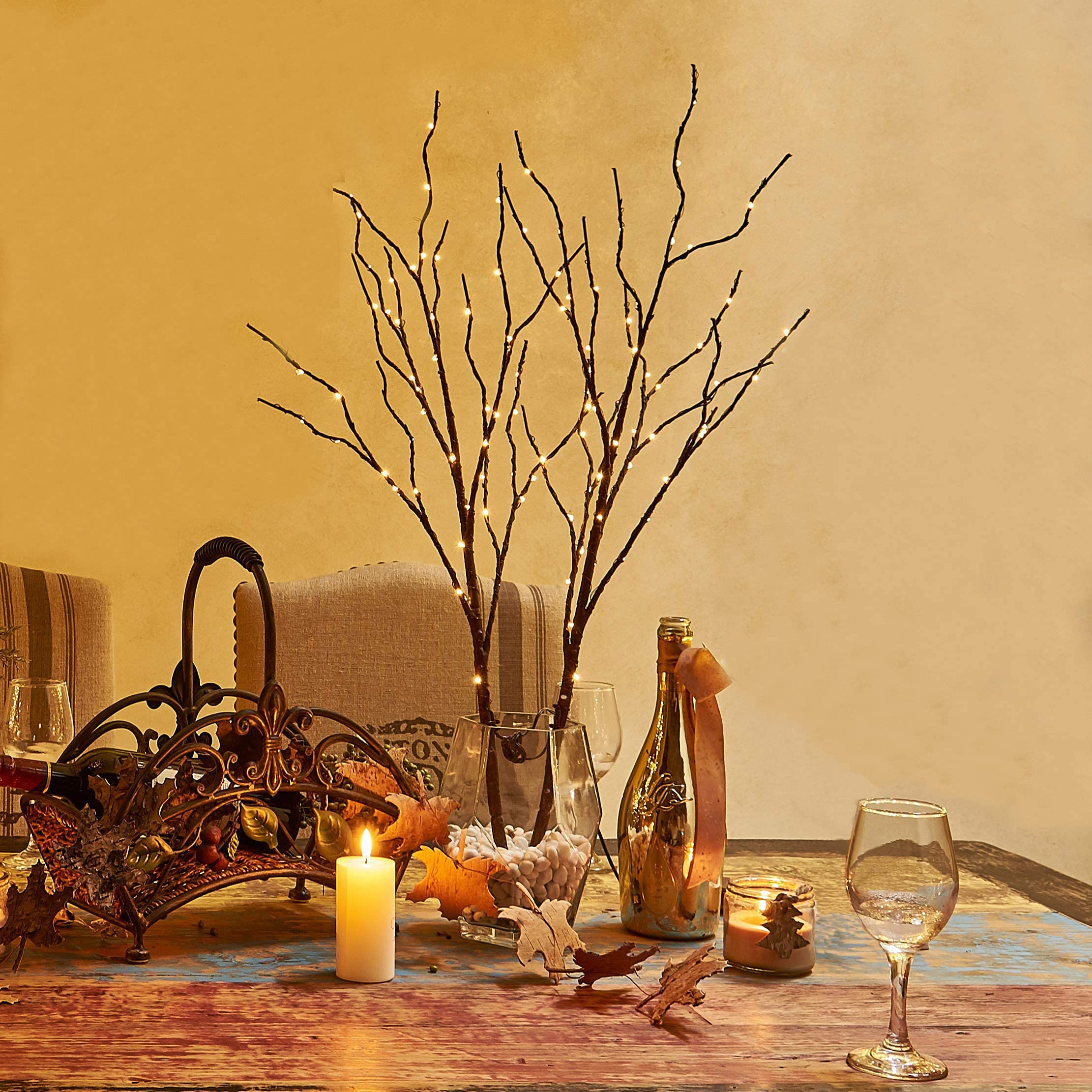 Hairui Lighted Brown Branches Battery Operated with Timer 30IN 100 LED Fairy Lights, Willow Branch Lights for Home Bedroom Fireplace Christmas Holiday Decoration Indoor Outdoor Use (Vase Excluded) - Image 4