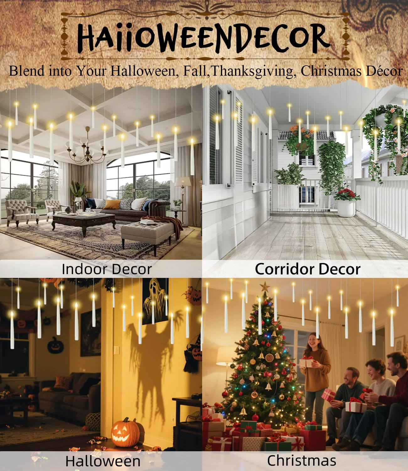 Halloween Decorations - 32pcs Floating Candles with Wand Magic Hanging Candles, Flameless Warm Light Flickering Battery Operated Candles, Floating LED Candle for Halloween Christmas Theme Party - Image 2