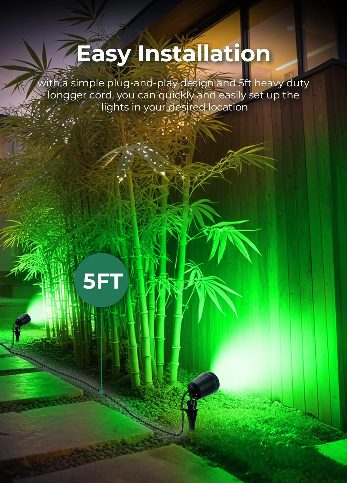 Halloween Spotlights Outdoor, 120V Plug-in Christmas Spot Light, 5000K LED Landscape Lighting with 5 Color Lenses (Red Green Blue Purple Yellow), IP67 Waterproof, 2 Pack - Image 4