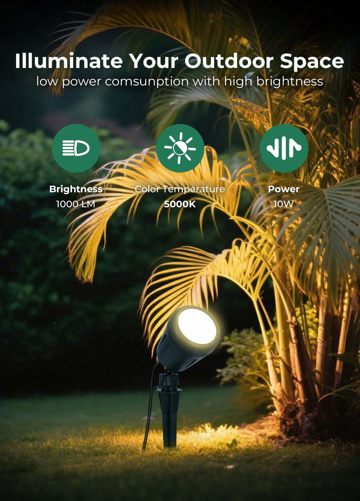 Halloween Spotlights Outdoor, 120V Plug-in Christmas Spot Light, 5000K LED Landscape Lighting with 5 Color Lenses (Red Green Blue Purple Yellow), IP67 Waterproof, 2 Pack - Image 7