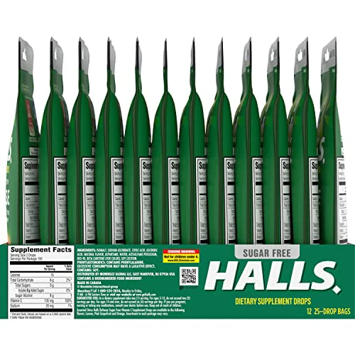 HALLS Defense Assorted Citrus Sugar Free Vitamin C Drops, Dietary Supplement Drops, 12 Bags of 25 Drops (300 Total Drops) - Image 5