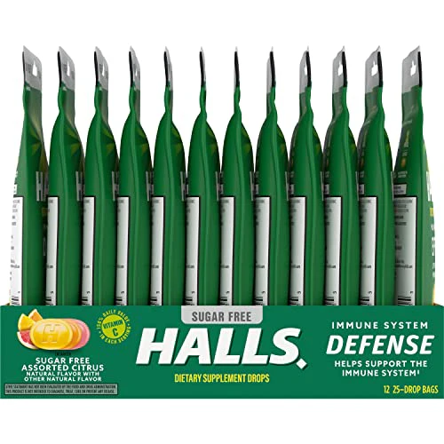 HALLS Defense Assorted Citrus Sugar Free Vitamin C Drops, Dietary Supplement Drops, 12 Bags of 25 Drops (300 Total Drops) - Image 6