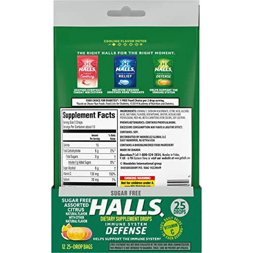 HALLS Defense Assorted Citrus Sugar Free Vitamin C Drops, Dietary Supplement Drops, 12 Bags of 25 Drops (300 Total Drops) - Image 7
