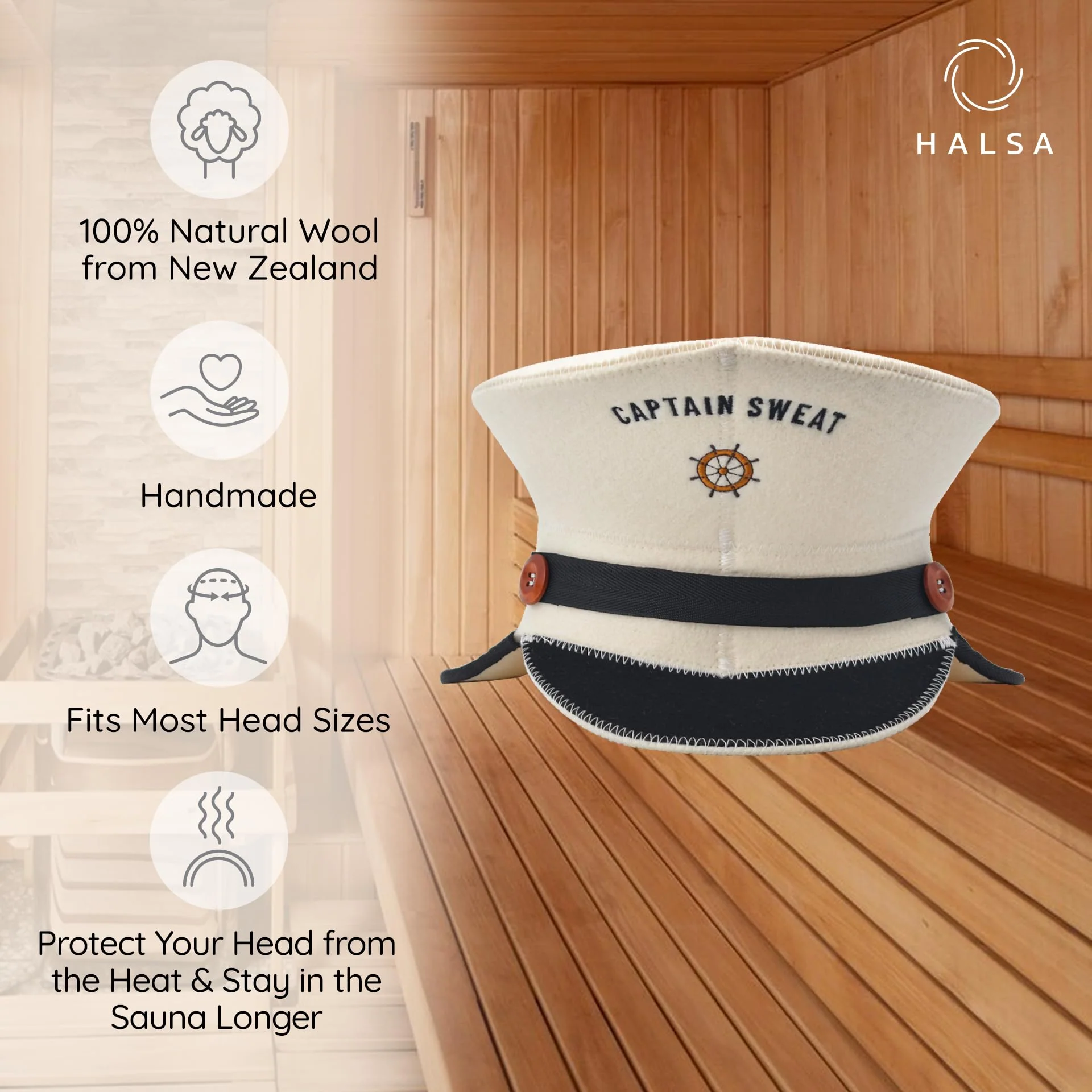 Halsa Sauna Hat - Captain Sweat Wool Sauna Cap for Men & Women, Eco-Friendly, Handmade, Breathable, One Size Fits All - Spa, Steam Room, Banya - Image 7