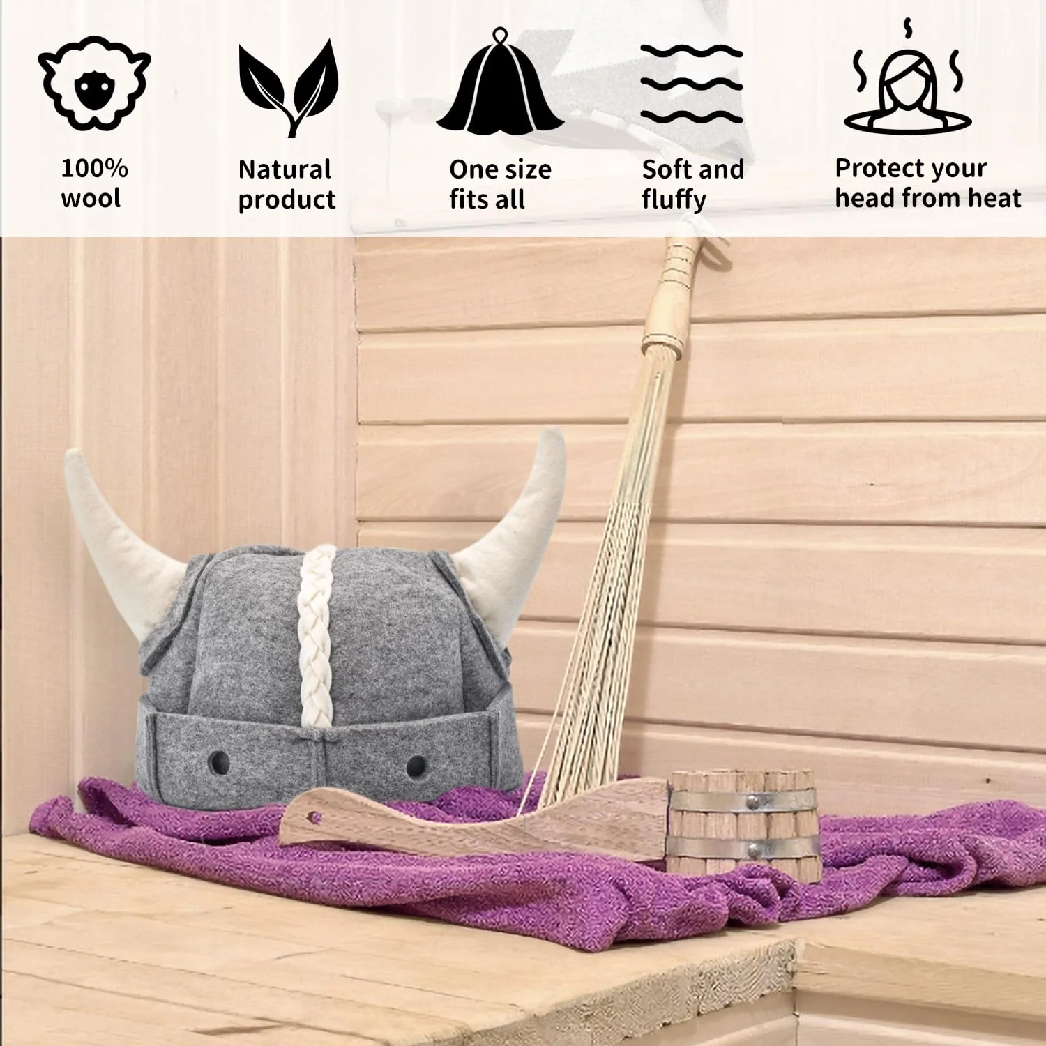 Halsa Sauna Hat,Handmade Natural Wool Sauna Cap for Men & Women, Eco-Friendly, Breathable, One Size Fits All for Spa, Steam Room, Banya, Bathhouse. Viking Style. - Image 3