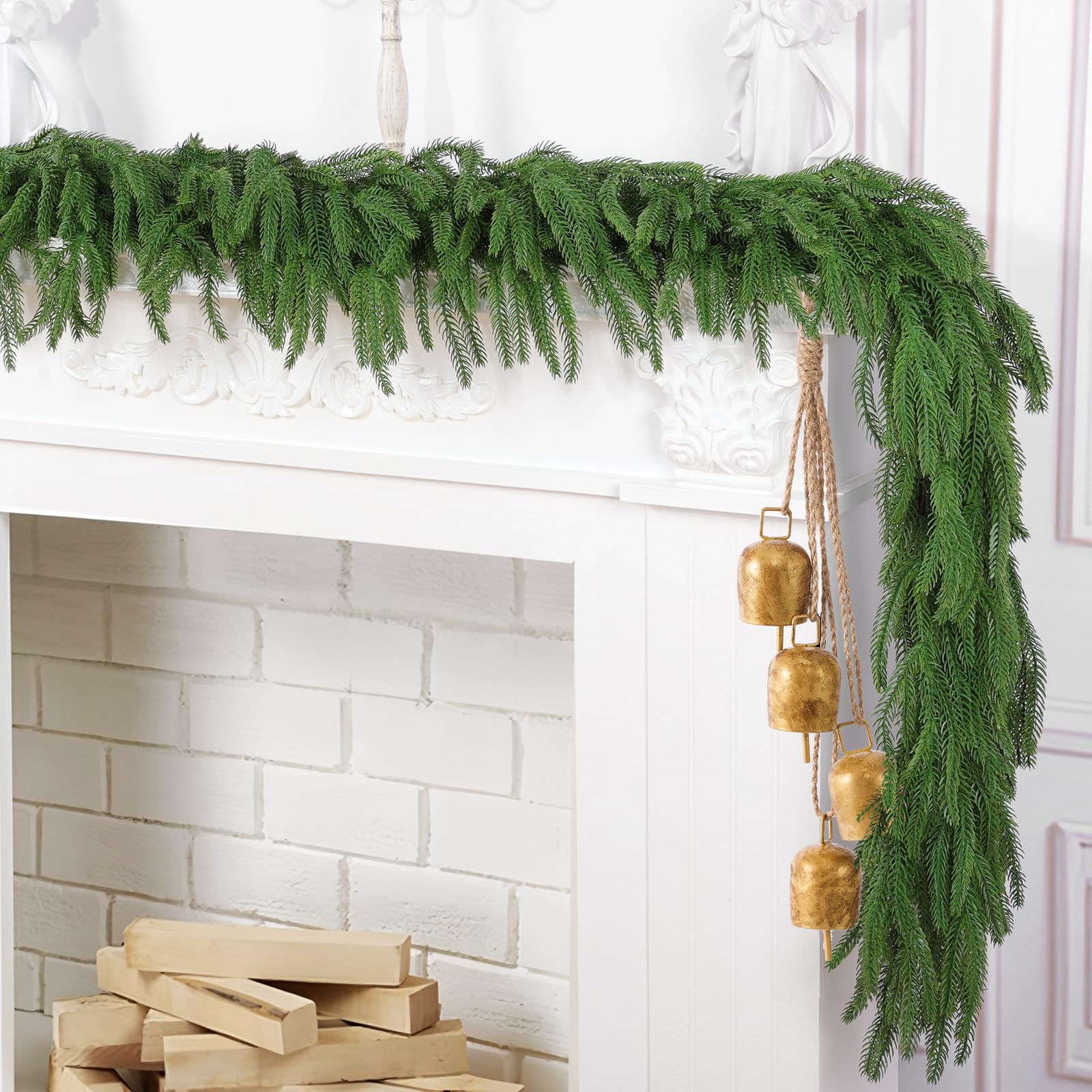 Hananona 2 Pcs 6 Ft Artificial Norfolk Pine Garlands, Real Touch Winter Pine Garland, Green Artificial Greenery Garland for Table, Mantle, Wall, Indoor, Outdoor Christmas Decorations (2, 6 FT) - Image 6