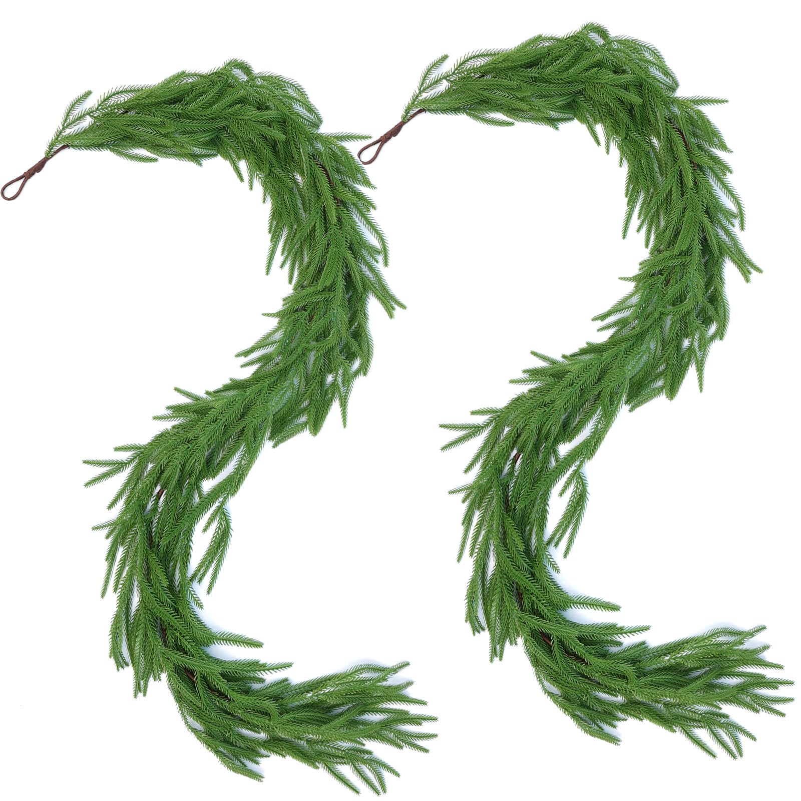Hananona 2 Pcs 6 Ft Artificial Norfolk Pine Garlands, Real Touch Winter Pine Garland, Green Artificial Greenery Garland for Table, Mantle, Wall, Indoor, Outdoor Christmas Decorations (2, 6 FT) - Image 8