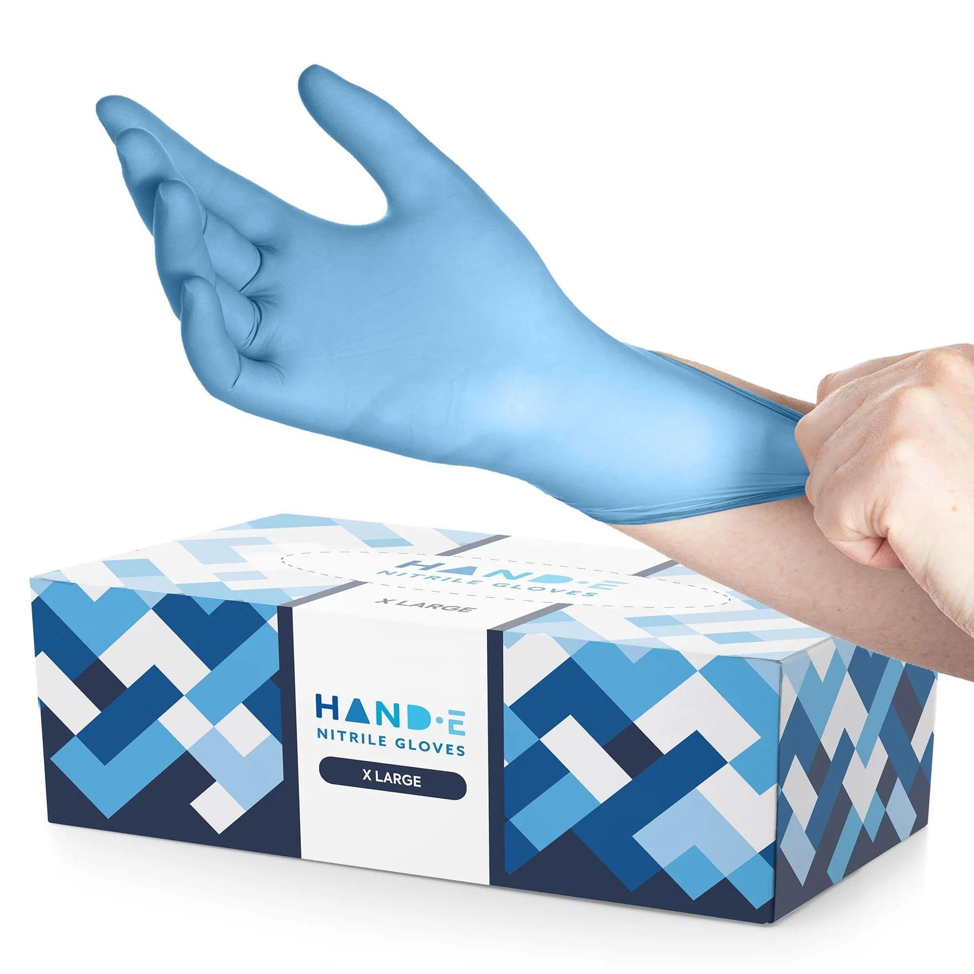 Hand-E Touch Blue Nitrile Disposable Gloves X Large 200 Count - Latex Free Medical Exam Gloves, Powder Free, Food Safe, Cooking