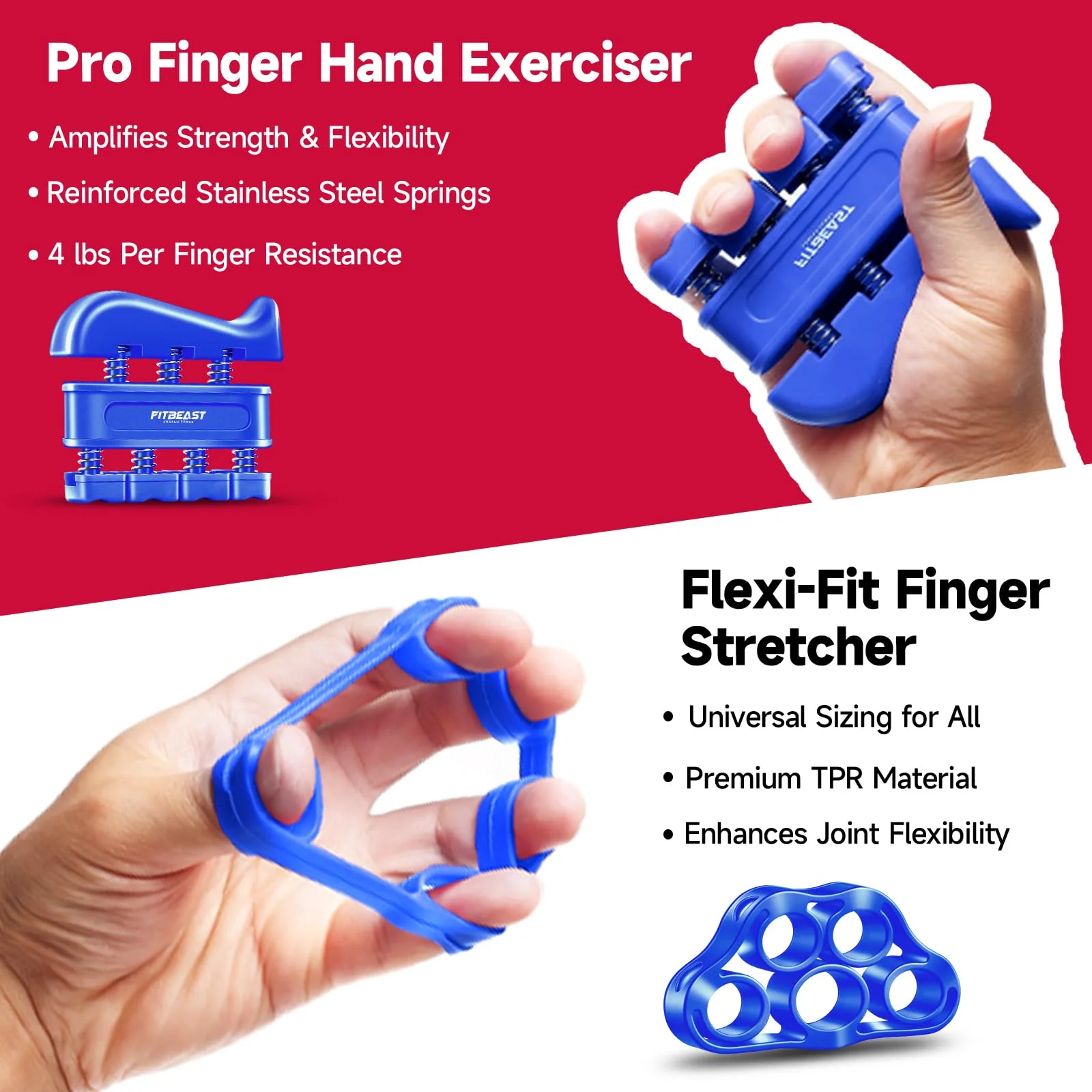 Hand Grip Strengthener Workout Kit (5 Pack) FitBeast Forearm Grip Adjustable Resistance Hand Gripper, Finger Exerciser, Finger Stretcher, Grip Ring & Stress Relief Grip Ball for Athletes (Navy Blue) - Image 4
