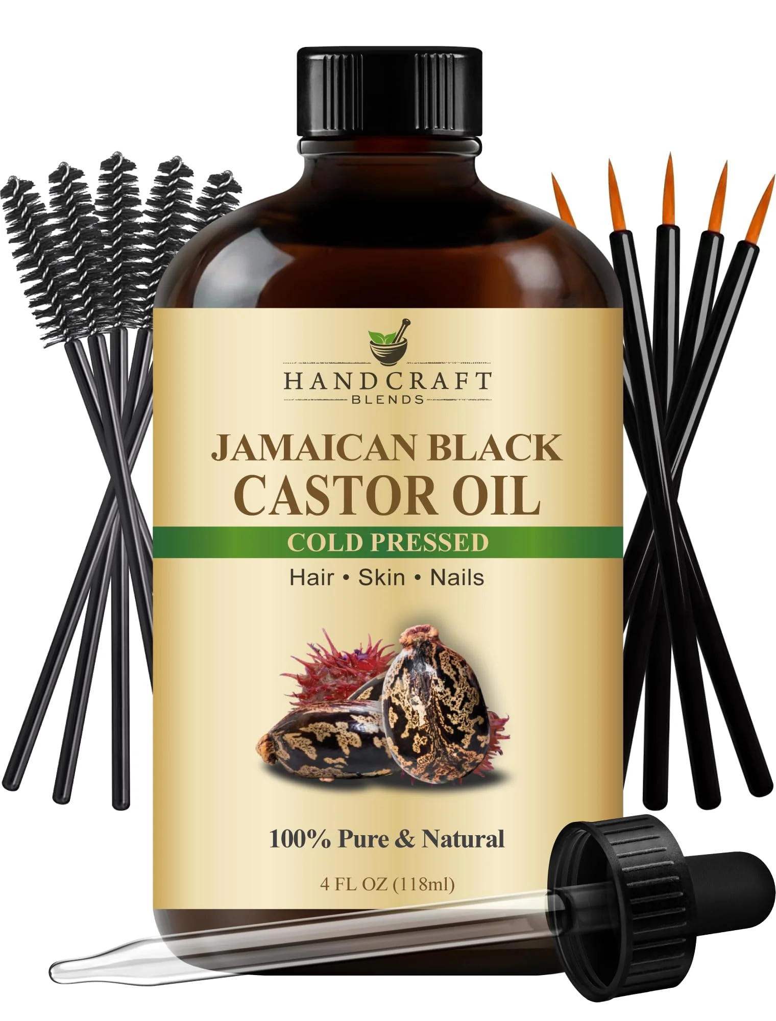 Handcraft Blends Jamaican Black Castor Oil - 12 Fl Oz - 100% Pure and Natural - Premium Grade Oil for Hair Growth, Eyelashes and Eyebrows - Carrier Oil - Hair and Body Oil