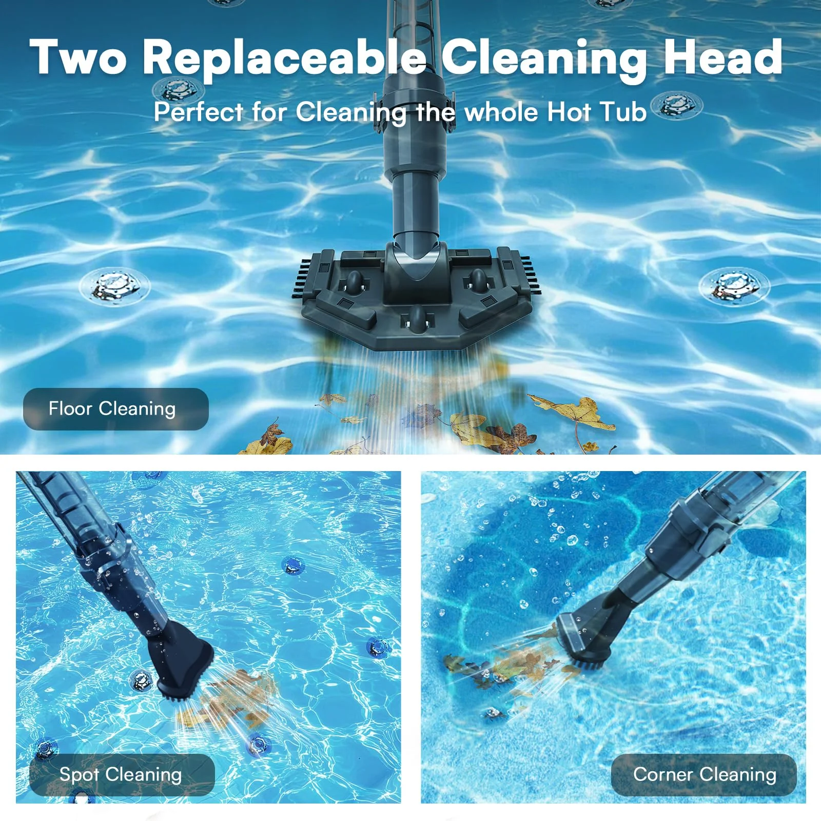 Handheld Spa Hot Tub Vacuum- Cordless Small Above Ground Pool Cleaner with 2 Brush Heads, 90 Mins Running Time, 12 Gallons/Min Powerful Suction, Ideal for Cleaning Debris and Sand Underwater, Black - Image 5